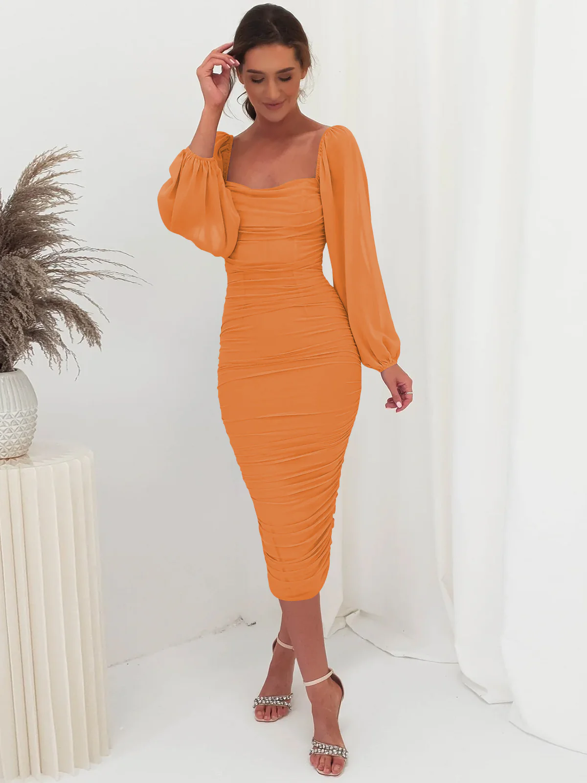Windham Bridal Midi Dress - Orange - Image 3