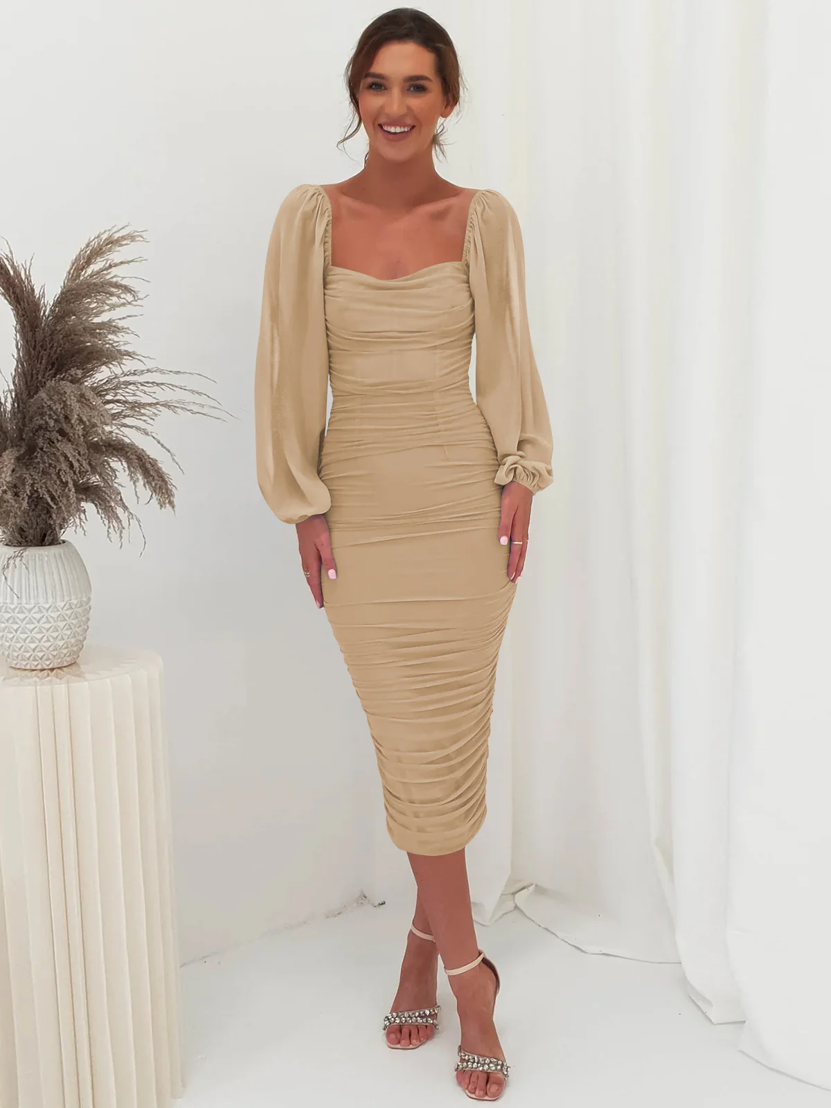 Windham Bridal Midi Dress - Taupe - Image 2