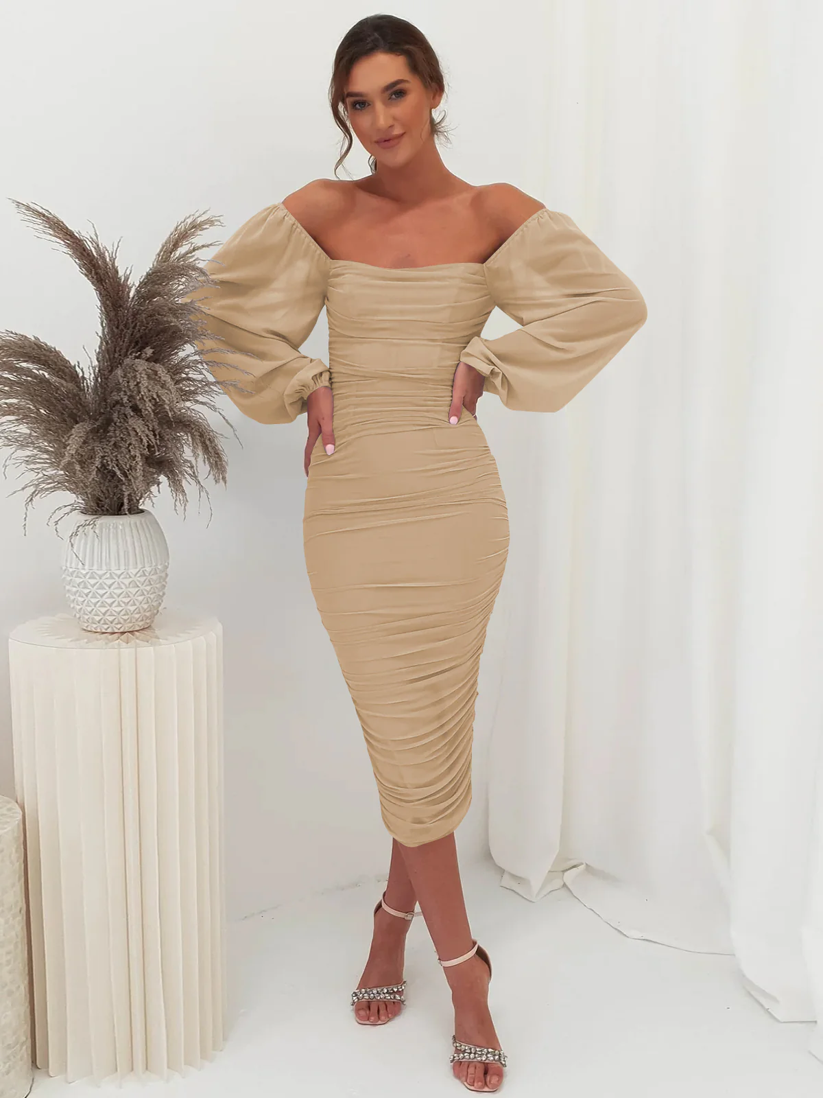 Windham Bridal Midi Dress - Taupe - Image 3