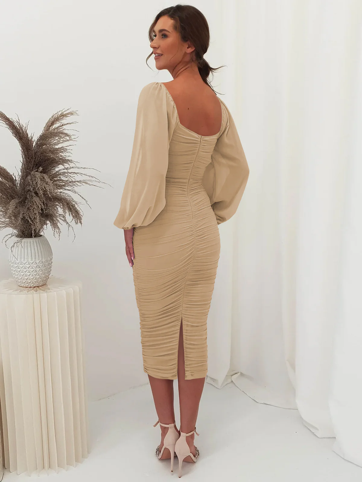 Windham Bridal Midi Dress - Taupe - Image 4