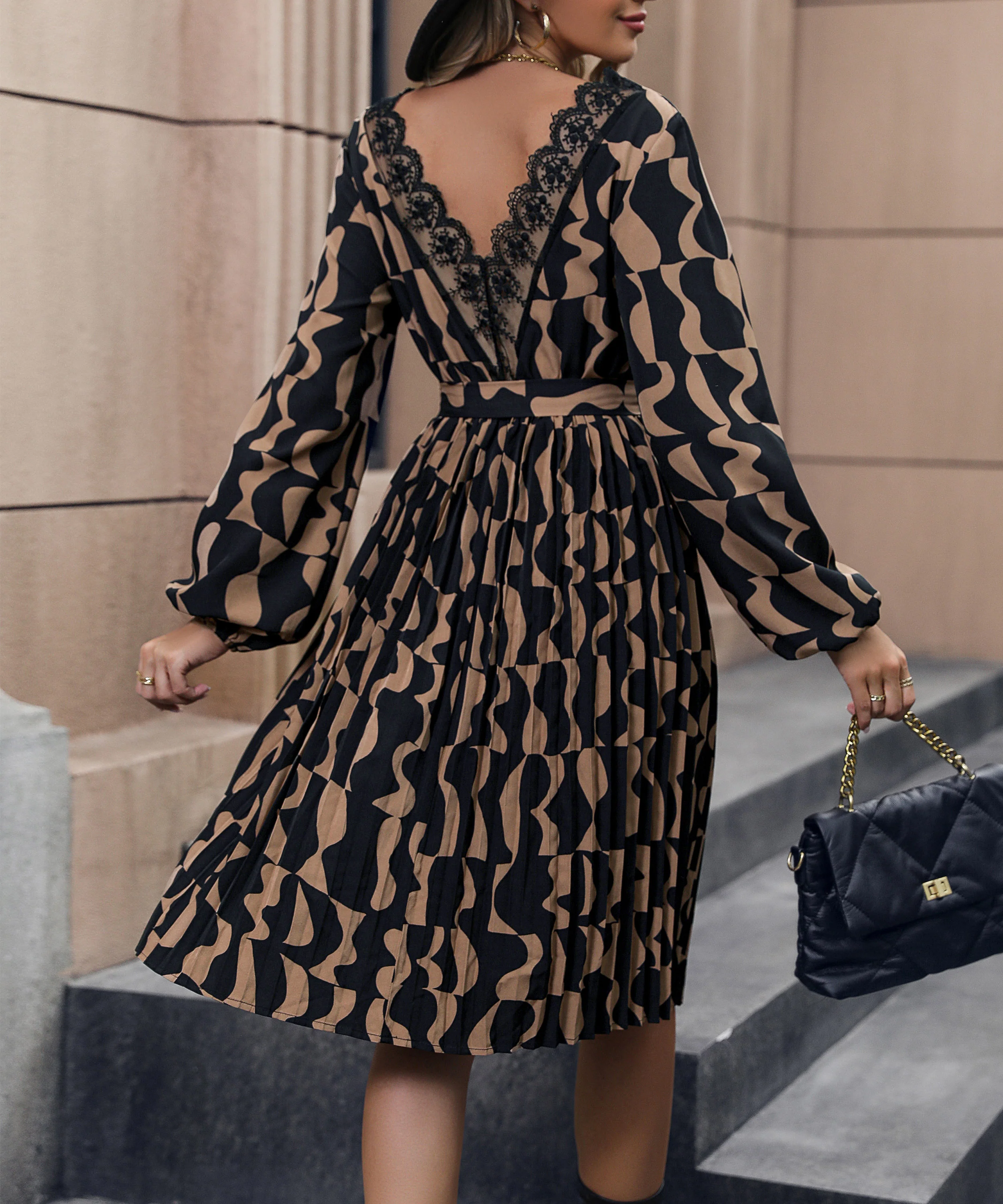 Woodhaven Tie Midi Dress - Brown - Image 2