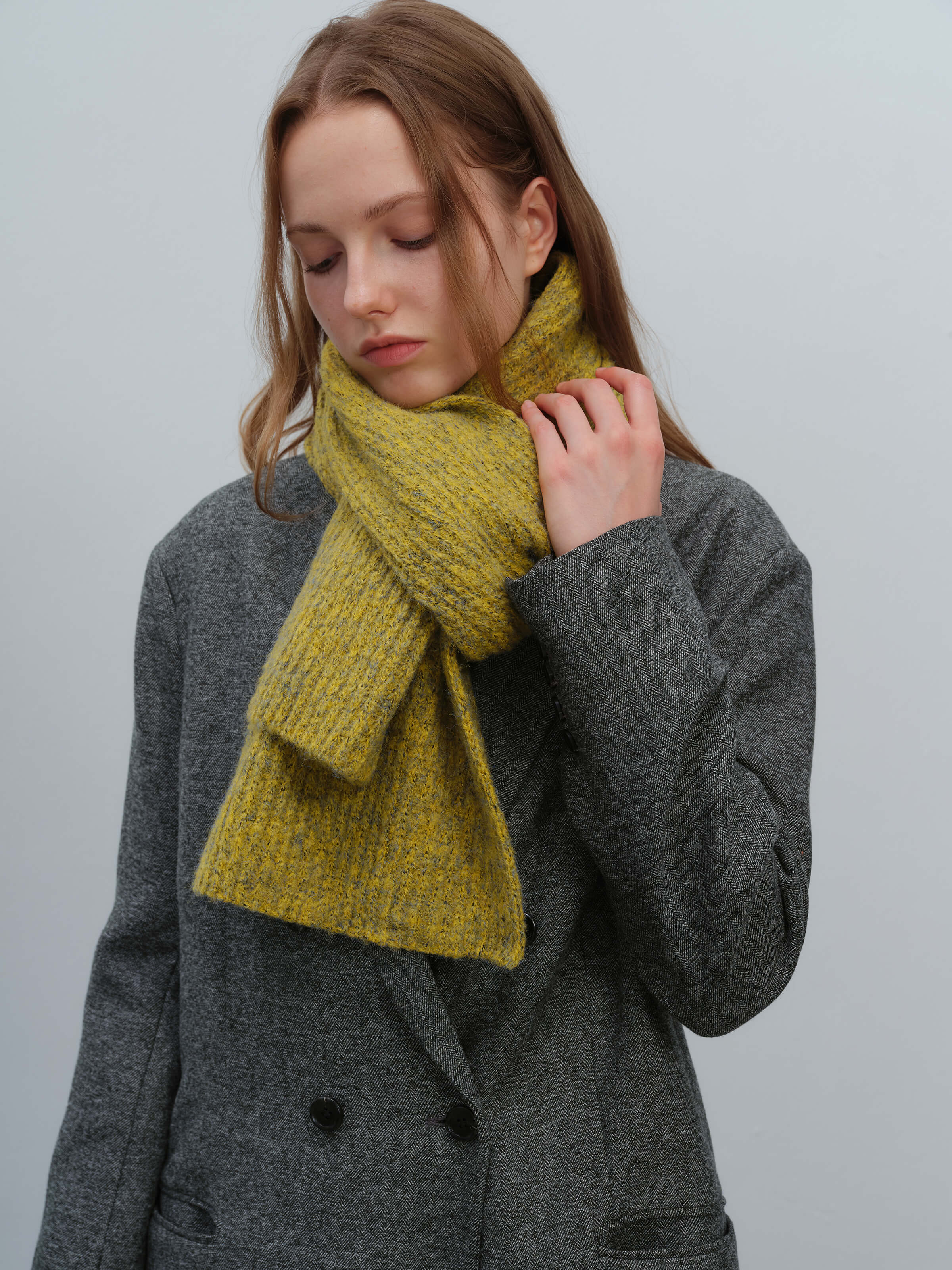 Wool Blend Cloud Beanie Scarf Matching Set - Mustard - Image 2