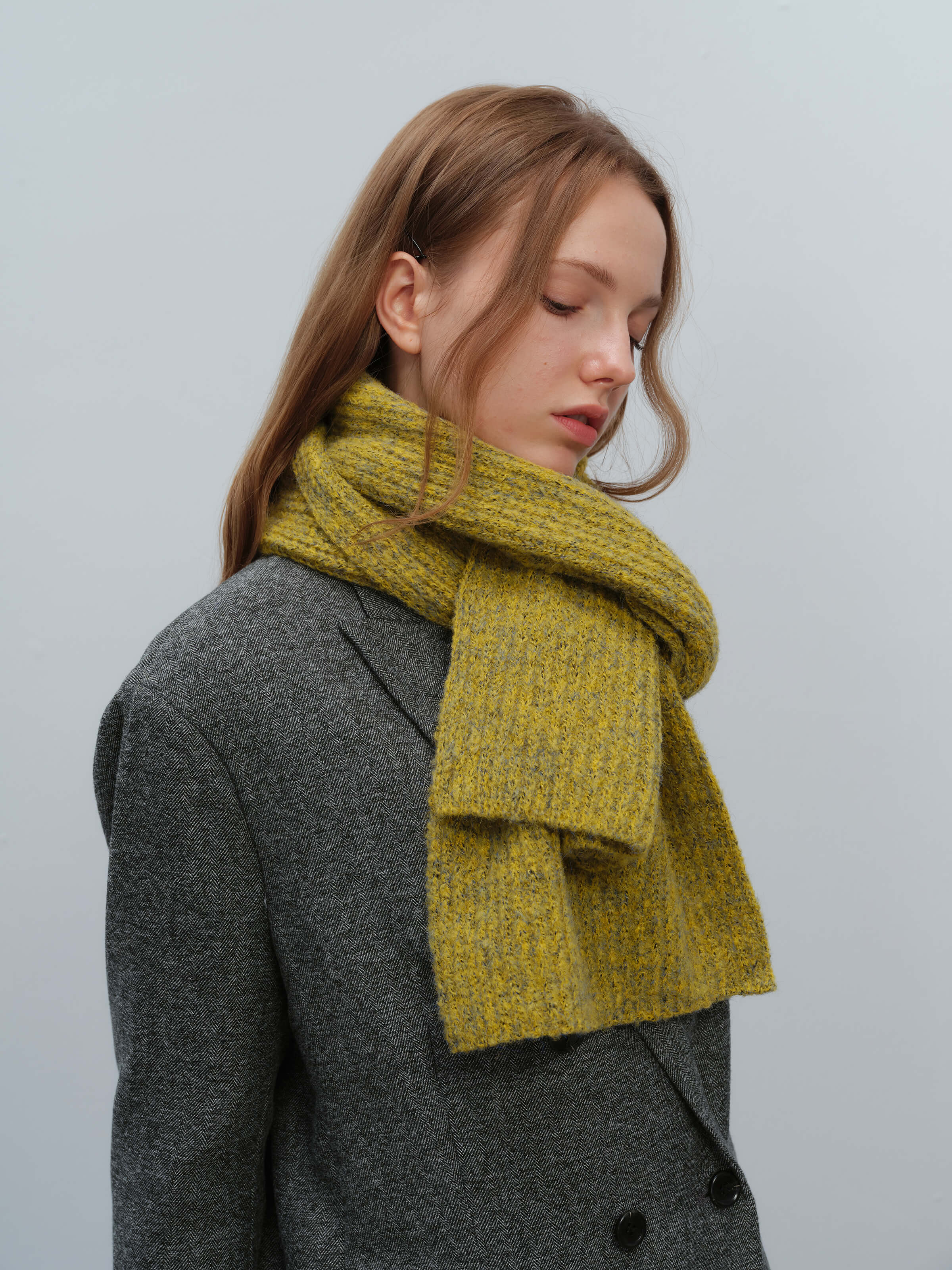 Wool Blend Cloud Beanie Scarf Matching Set - Mustard - Image 3