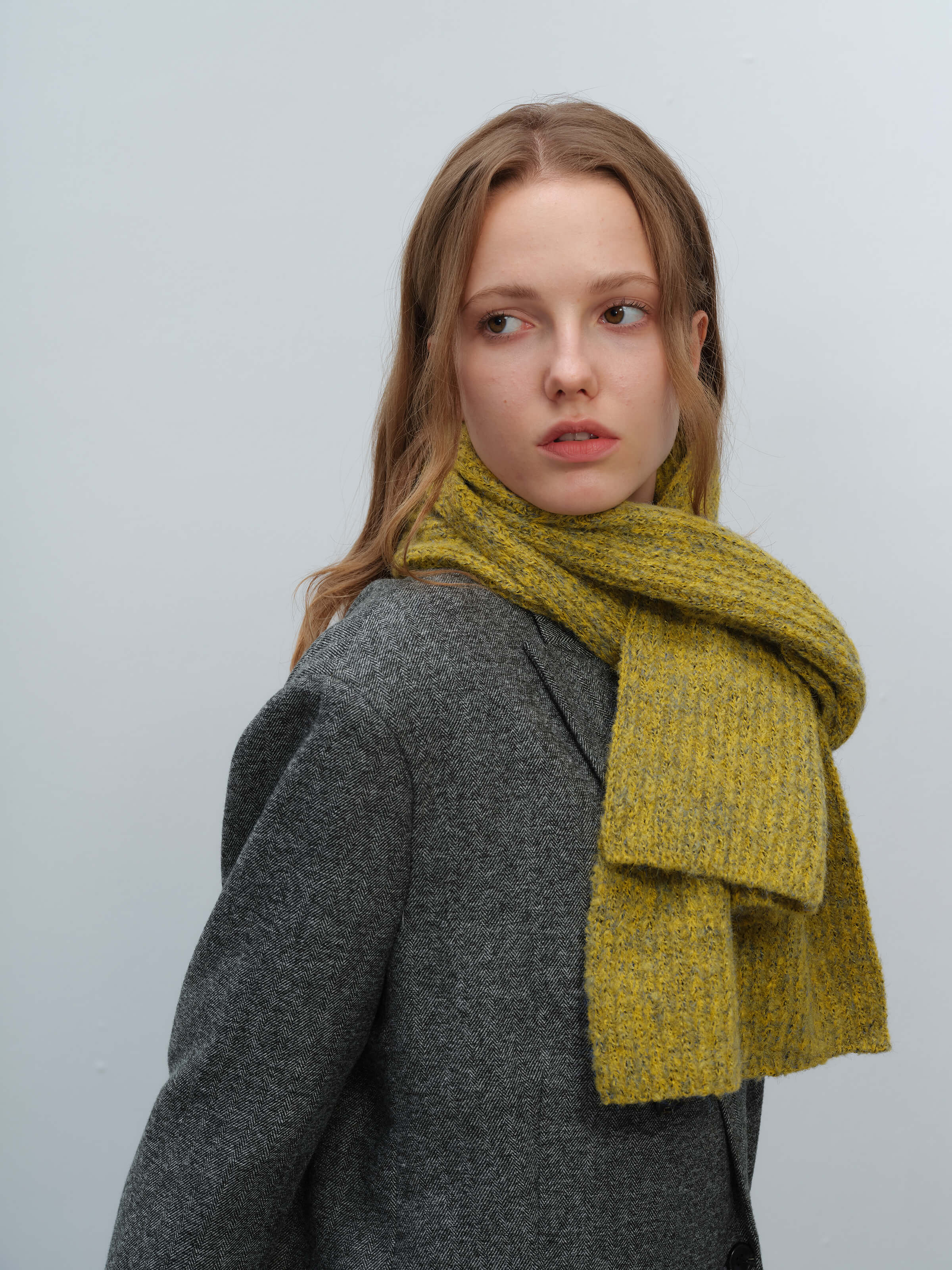 Wool Blend Cloud Beanie Scarf Matching Set - Mustard - Image 4
