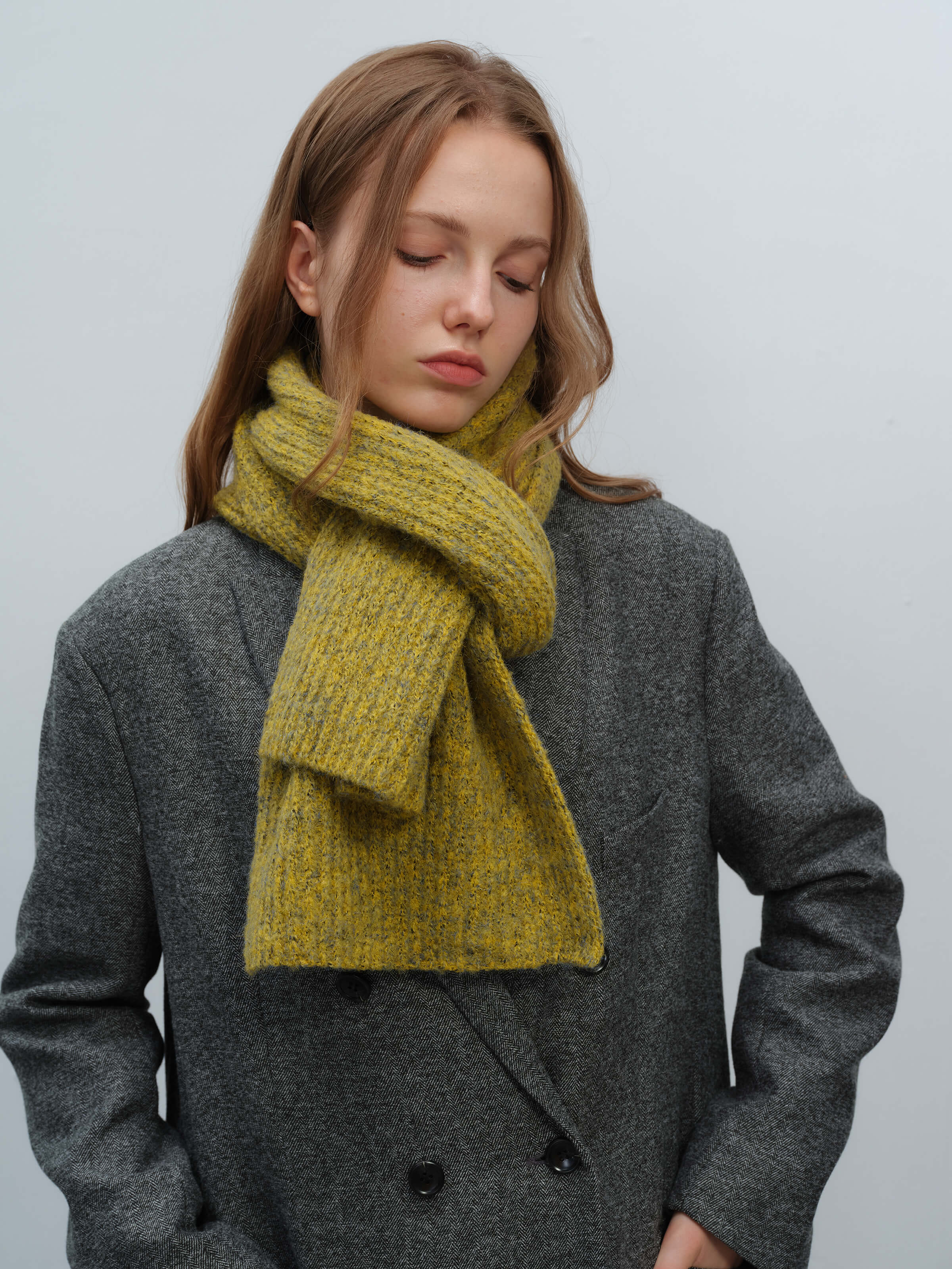 Wool Blend Cloud Beanie Scarf Matching Set - Mustard - Image 5
