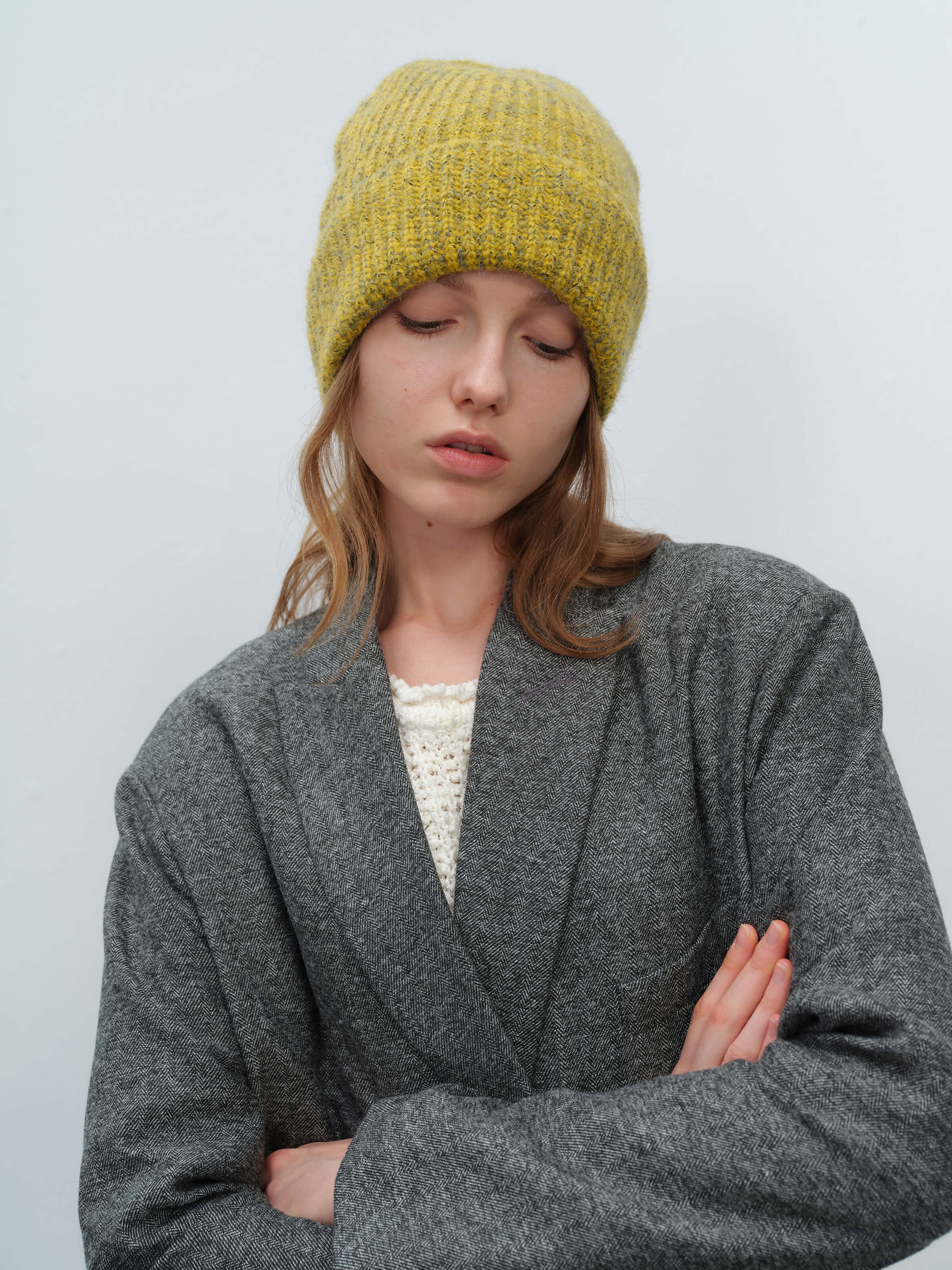 Wool Blend Cloud Beanie Scarf Matching Set - Mustard - Image 6