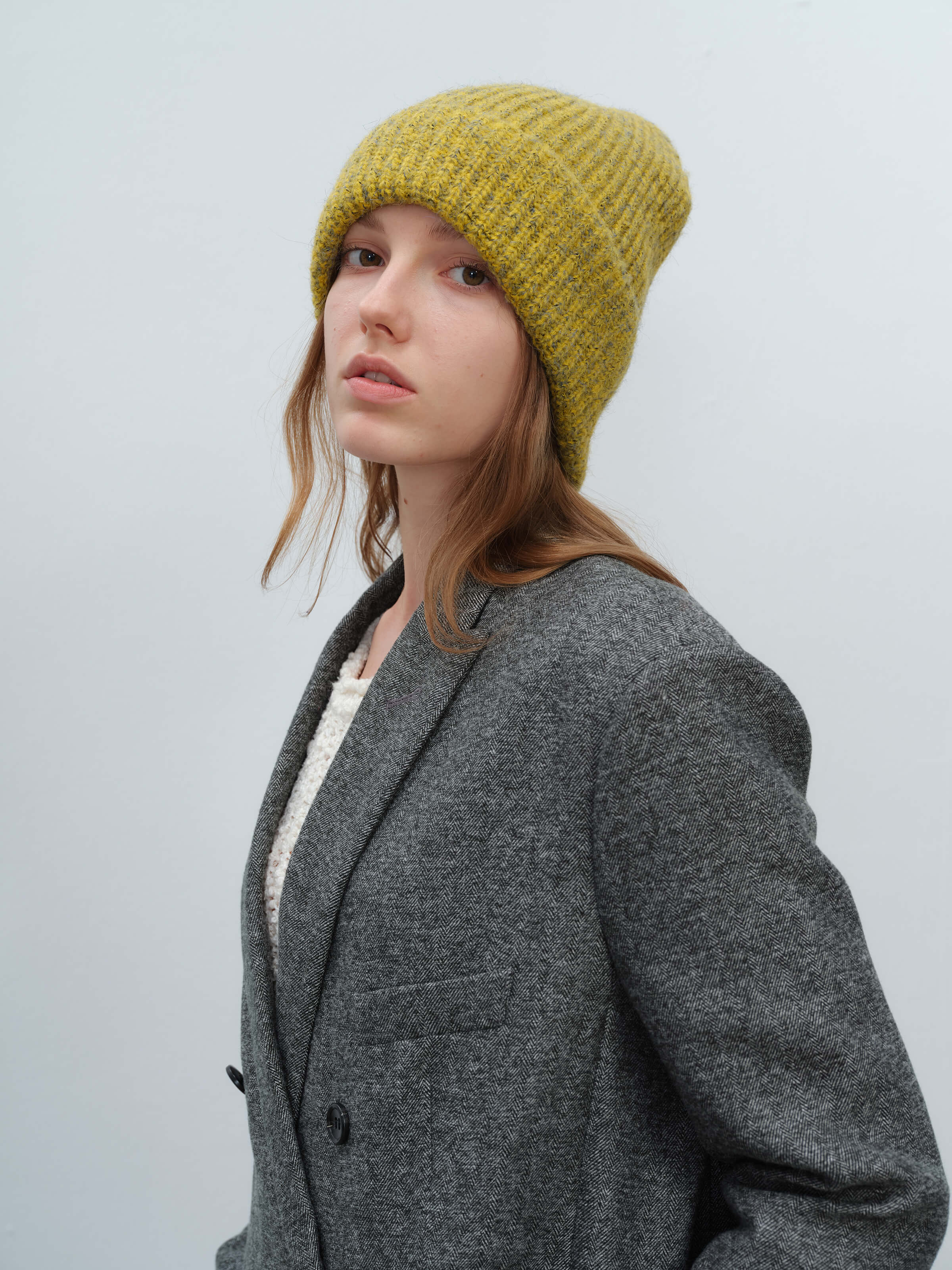 Wool Blend Cloud Beanie Scarf Matching Set - Mustard - Image 7