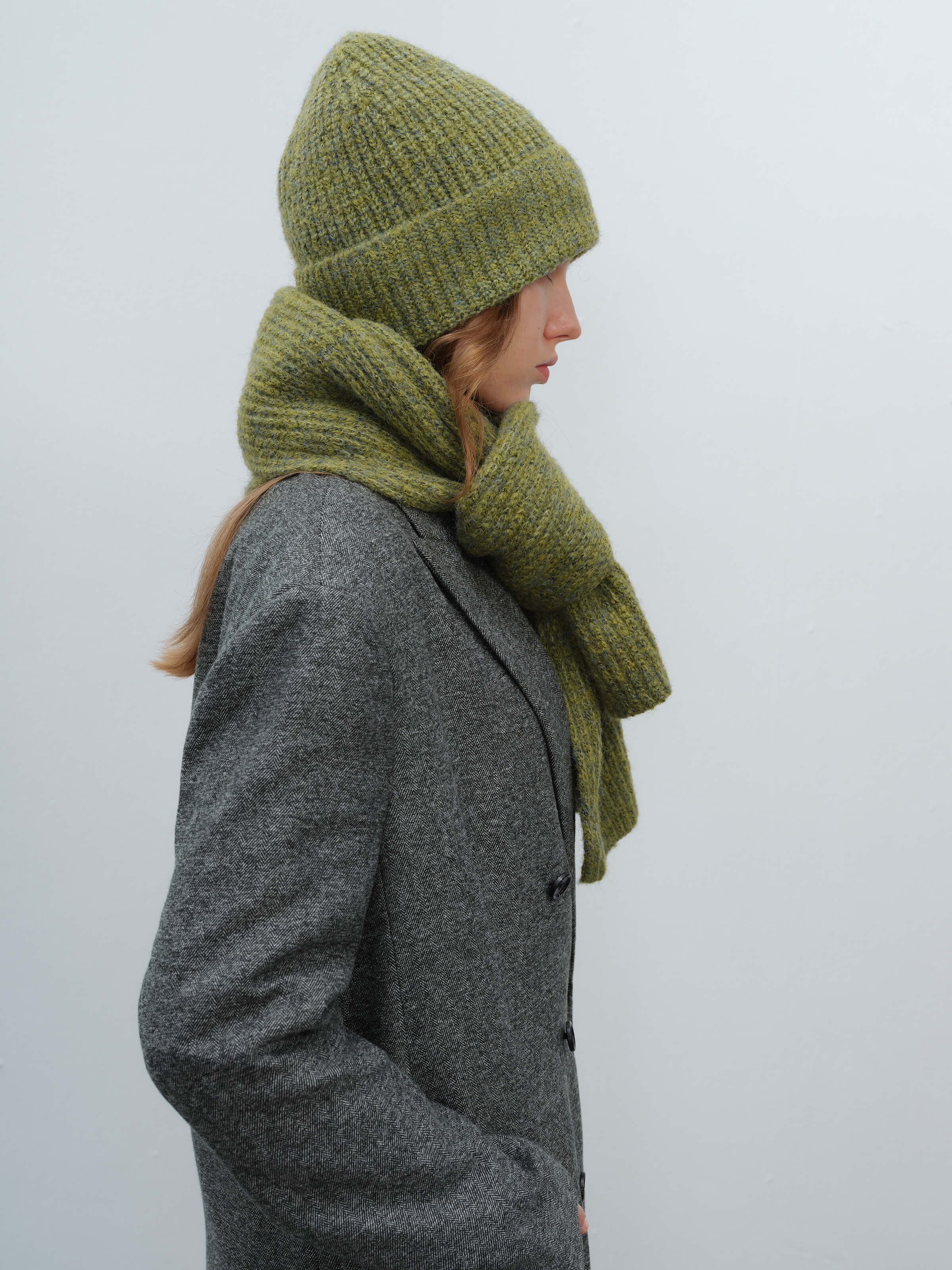 Wool Blend Cloud Beanie Scarf Matching Set - Olive - Image 6