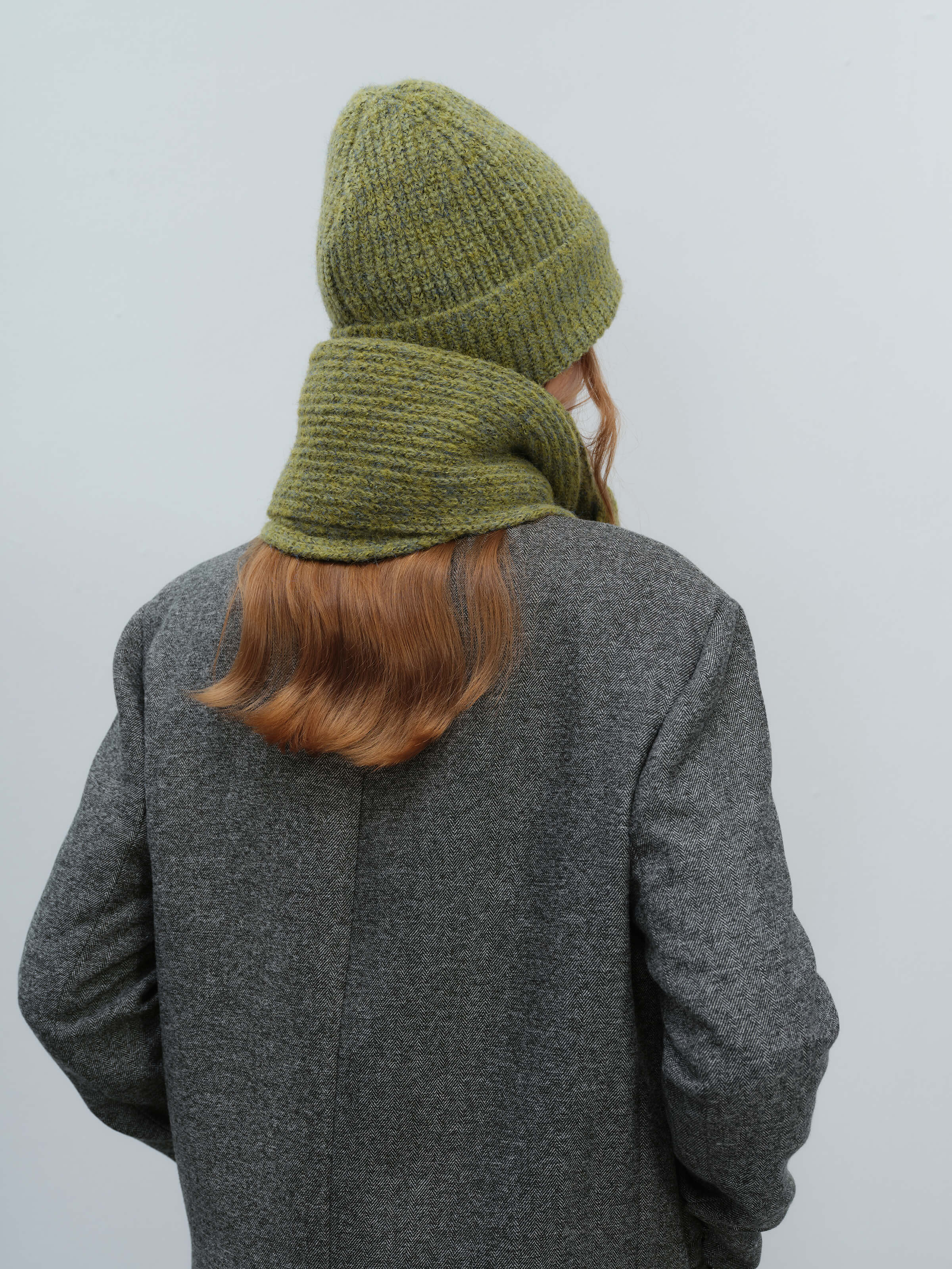Wool Blend Cloud Beanie Scarf Matching Set - Olive - Image 7