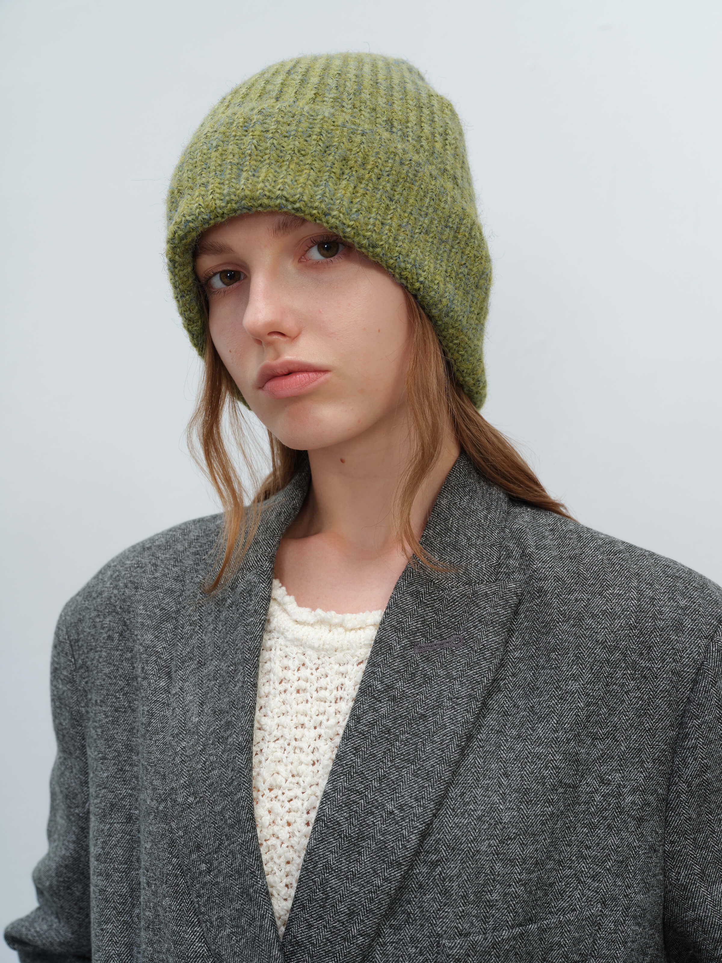 Wool Blend Cloud Beanie Scarf Matching Set - Olive - Image 8