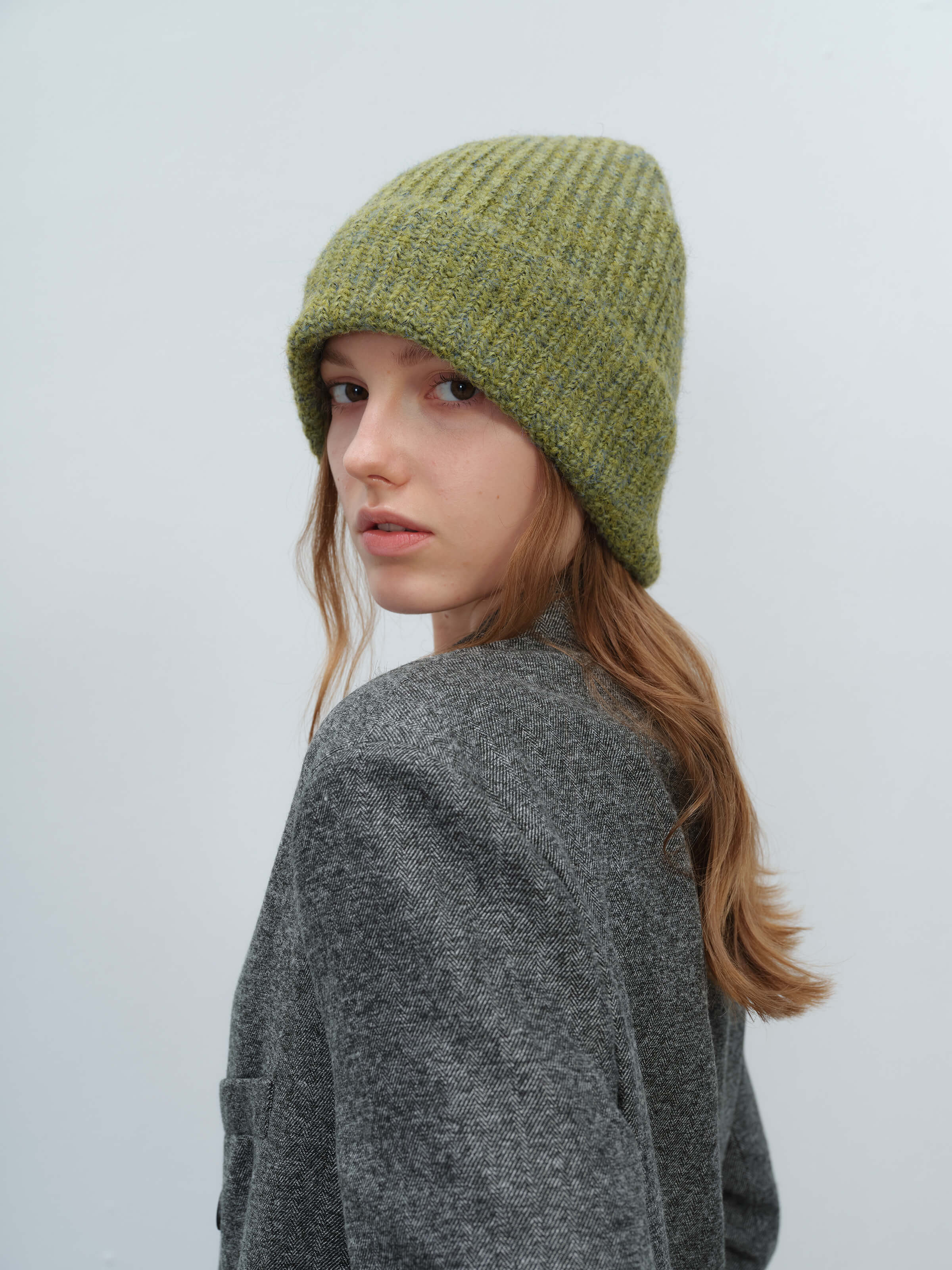 Wool Blend Cloud Beanie Scarf Matching Set - Olive - Image 9