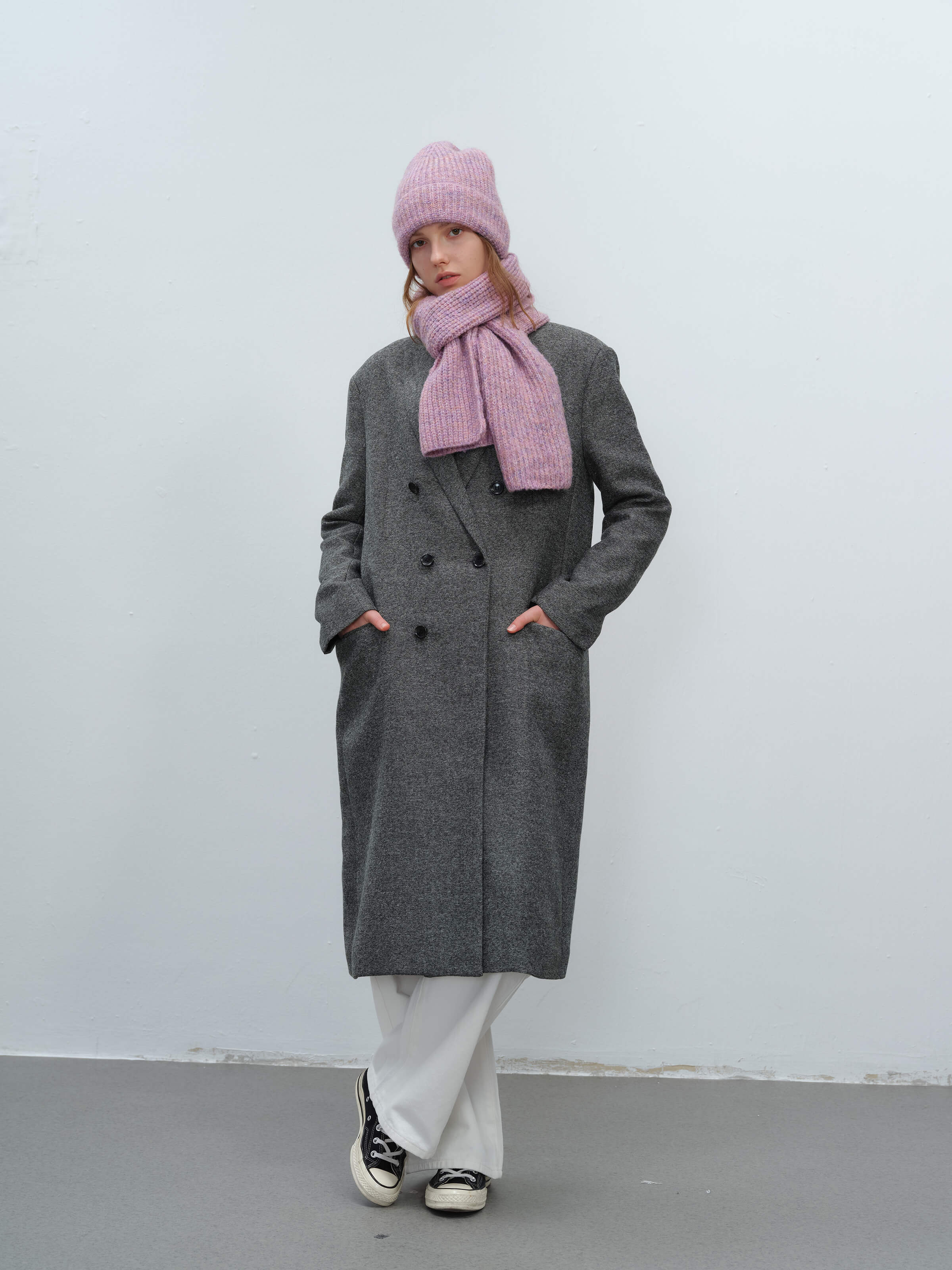 Wool Blend Cloud Beanie Scarf Matching Set - Purple - Image 11