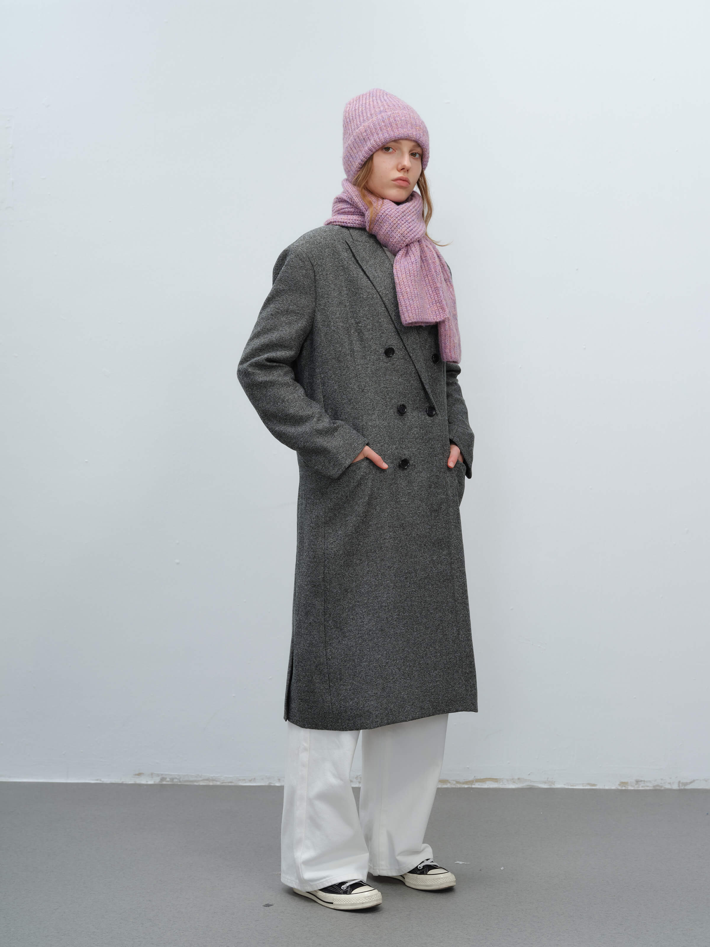 Wool Blend Cloud Beanie Scarf Matching Set - Purple - Image 12