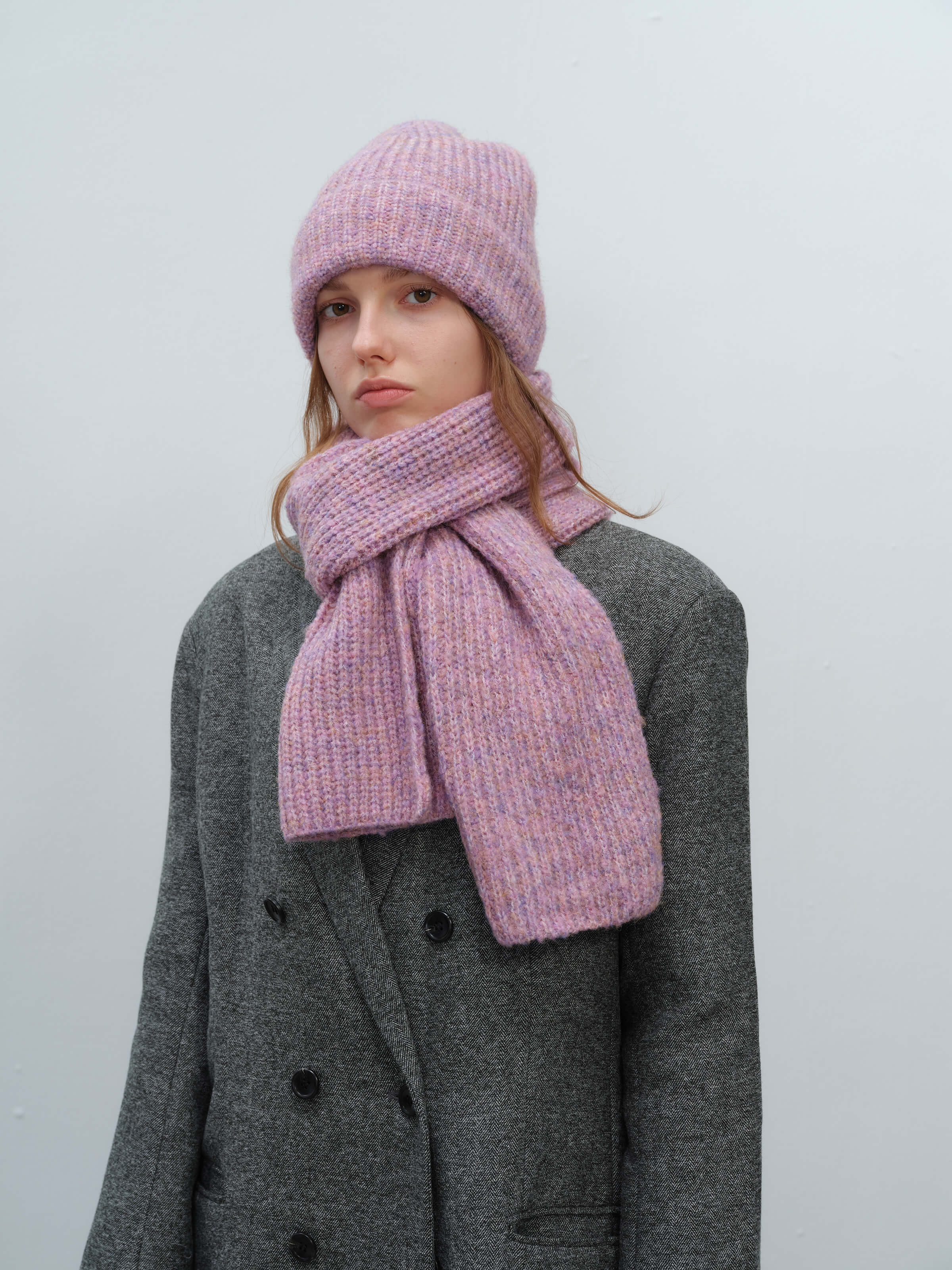 Wool Blend Cloud Beanie Scarf Matching Set - Purple - Image 3