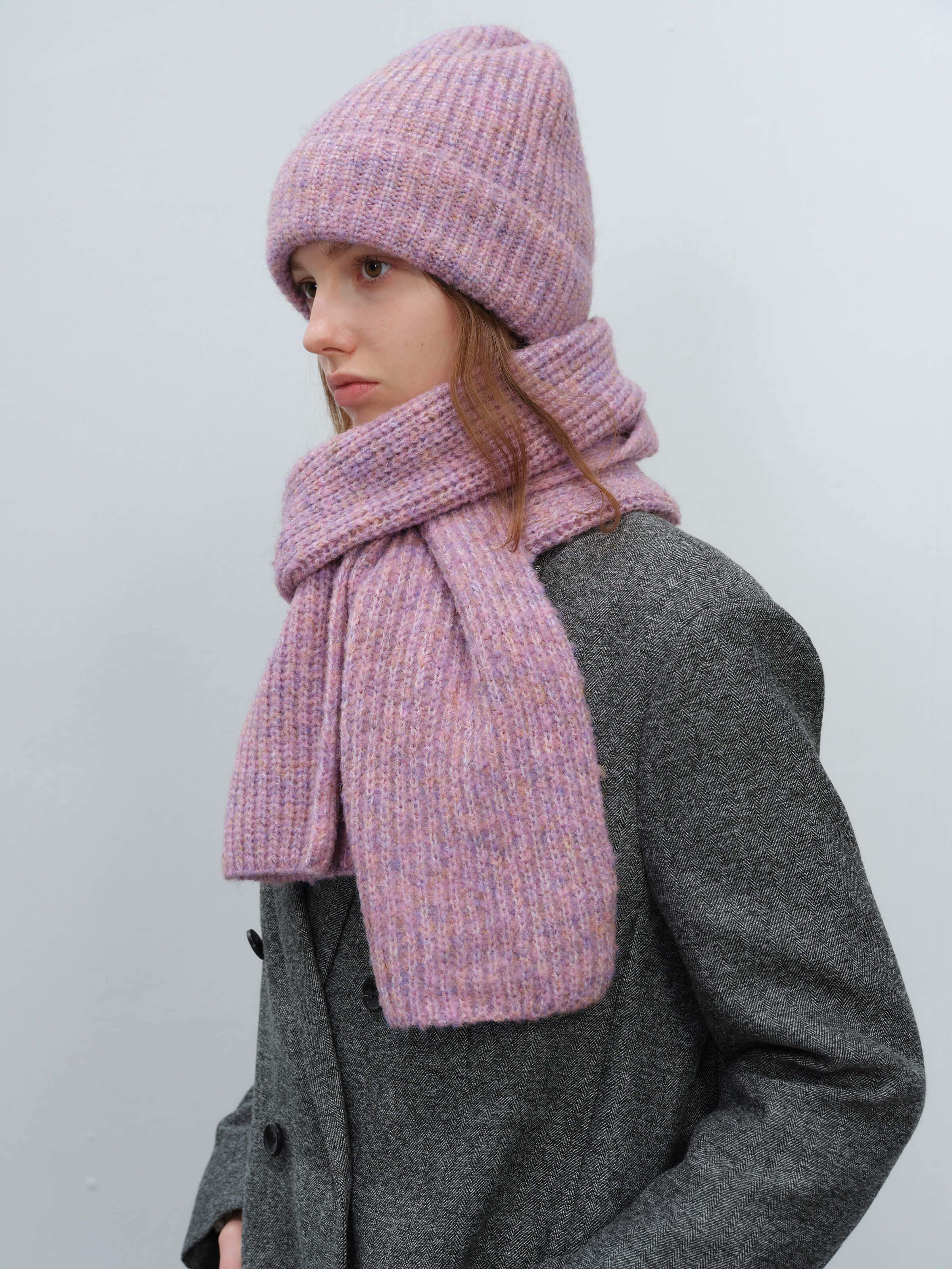 Wool Blend Cloud Beanie Scarf Matching Set - Purple - Image 4