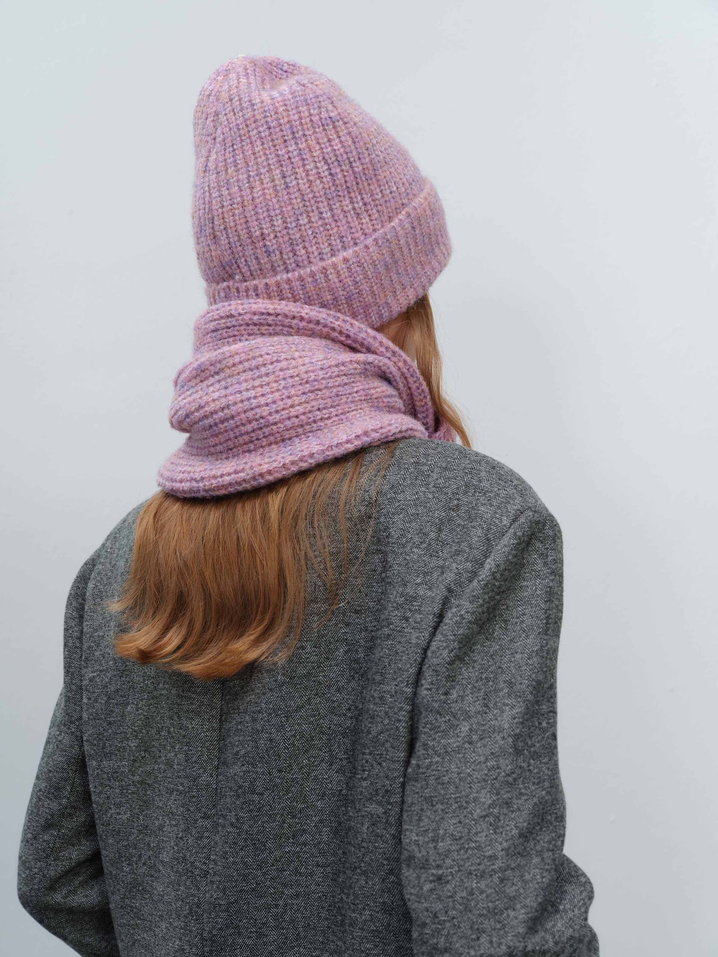 Wool Blend Cloud Beanie Scarf Matching Set - Purple - Image 5
