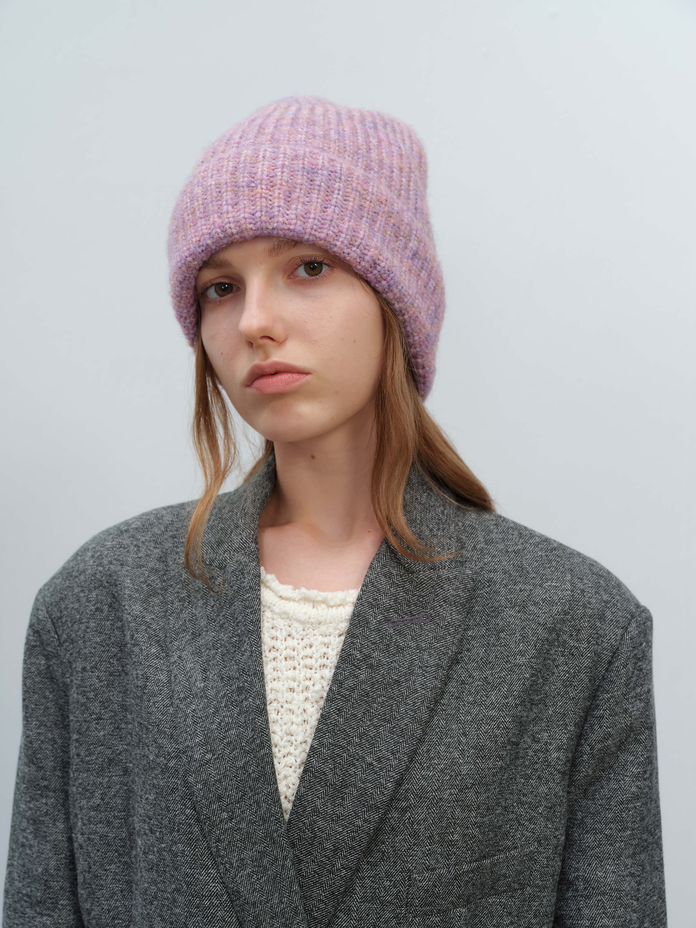 Wool Blend Cloud Beanie Scarf Matching Set - Purple - Image 6