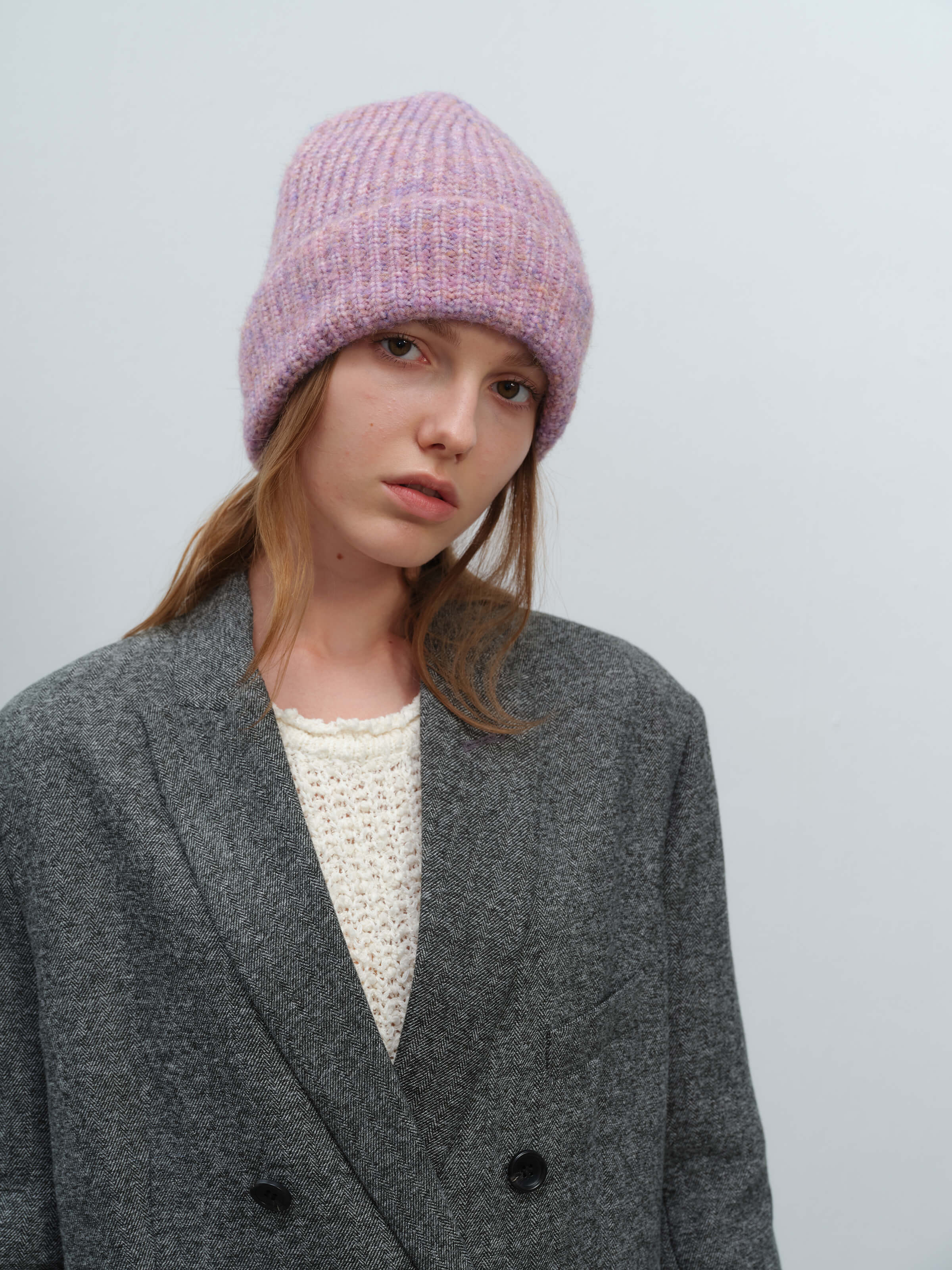 Wool Blend Cloud Beanie Scarf Matching Set - Purple - Image 8
