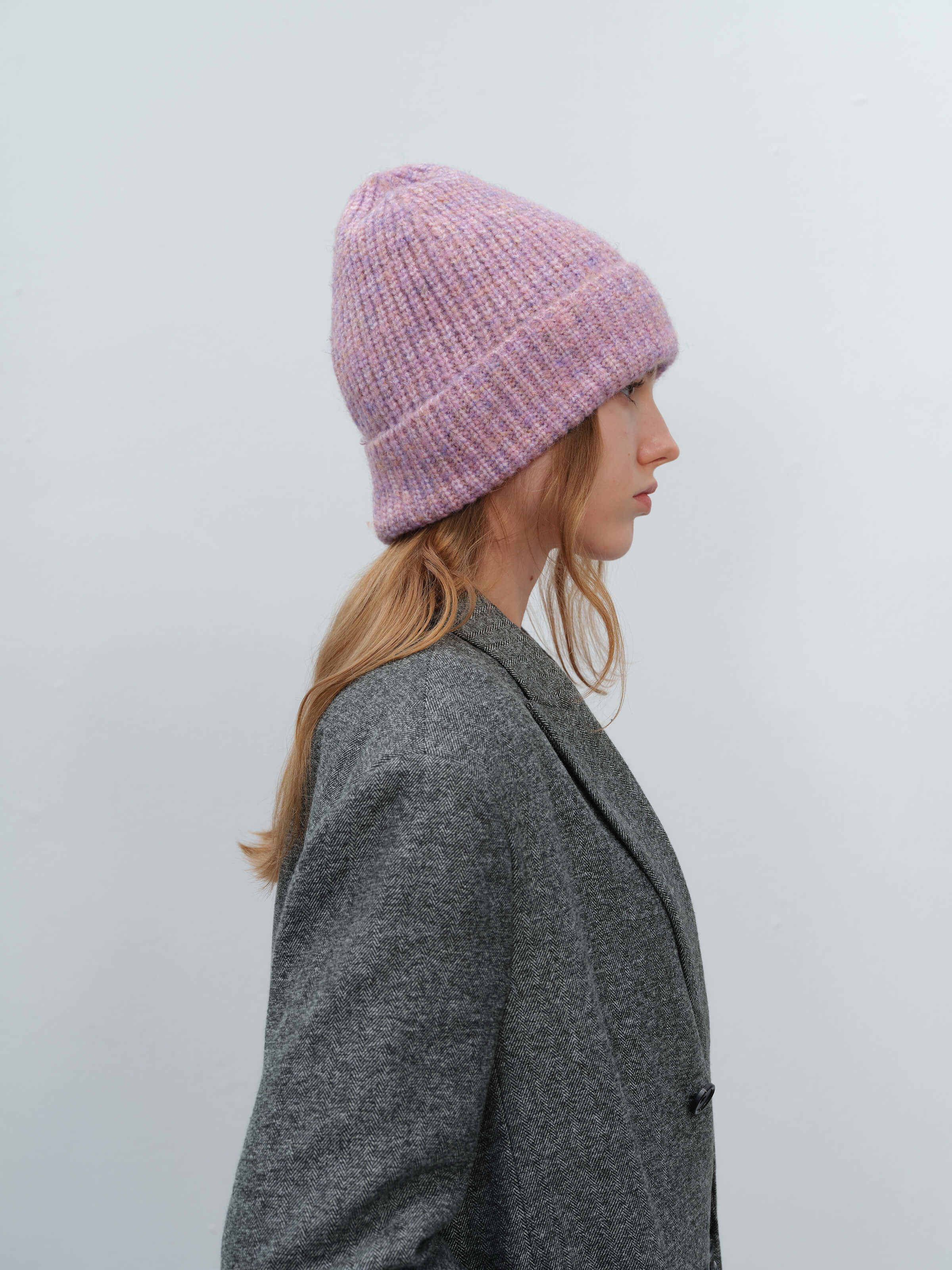 Wool Blend Cloud Beanie Scarf Matching Set - Purple - Image 9