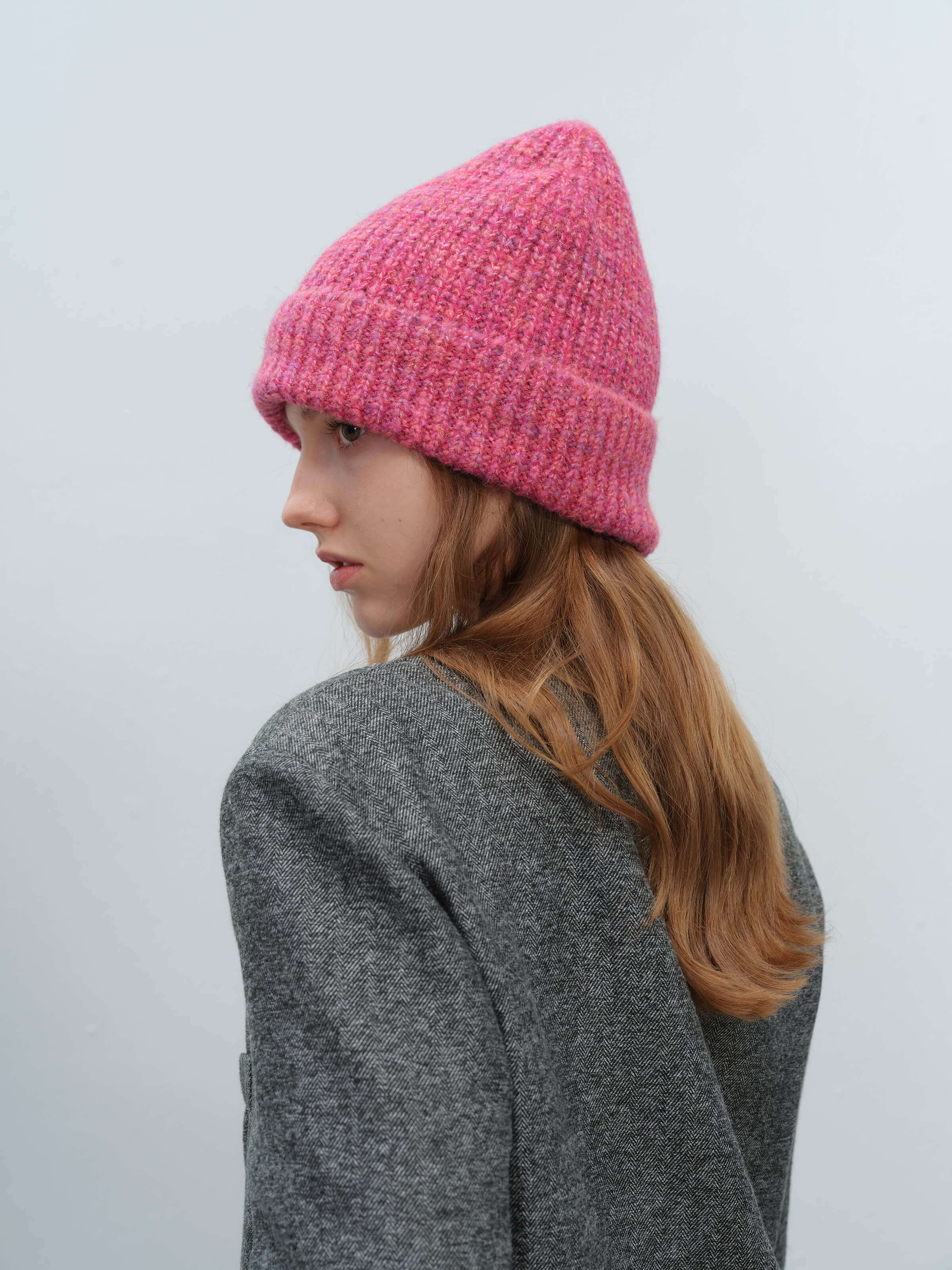 Wool Blend Cloud Beanie Scarf Matching Set - Rose - Image 10