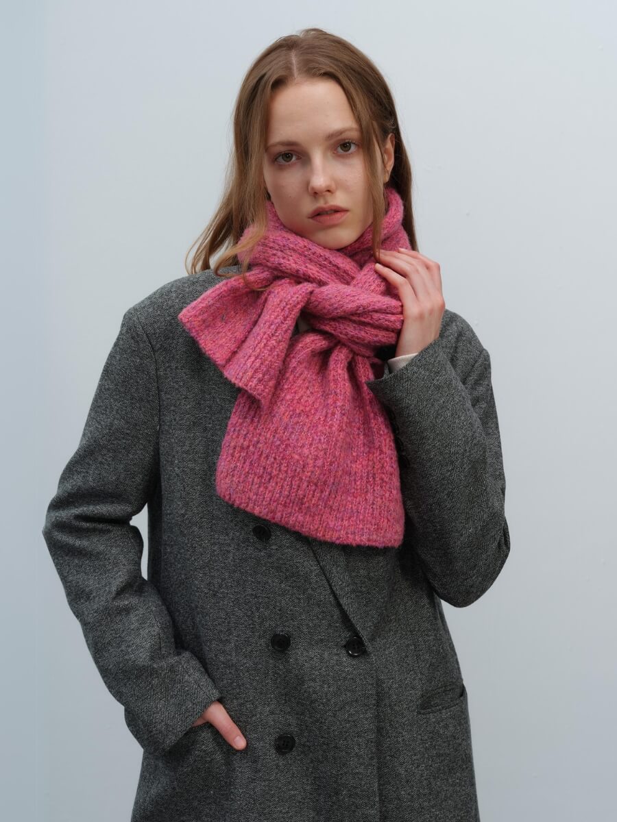 Wool Blend Cloud Beanie Scarf Matching Set - Rose - Image 2