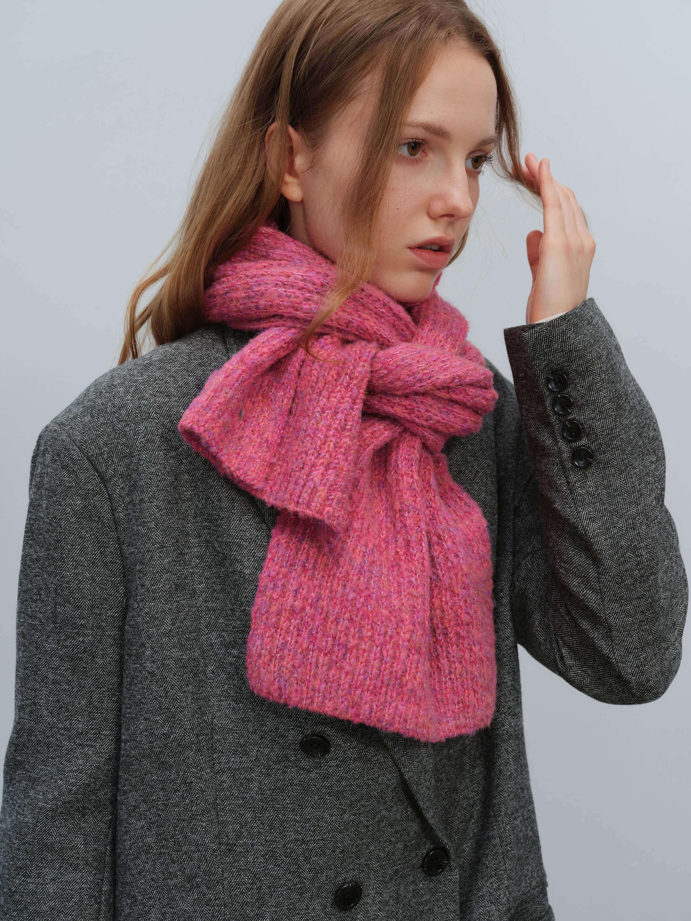 Wool Blend Cloud Beanie Scarf Matching Set - Rose - Image 5