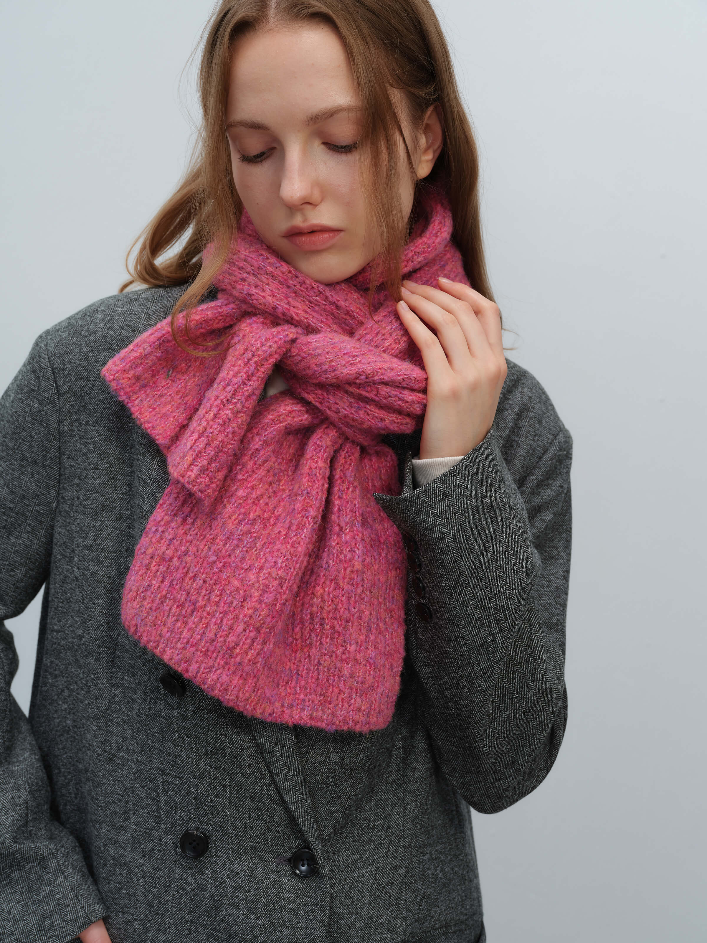 Wool Blend Cloud Beanie Scarf Matching Set - Rose - Image 6