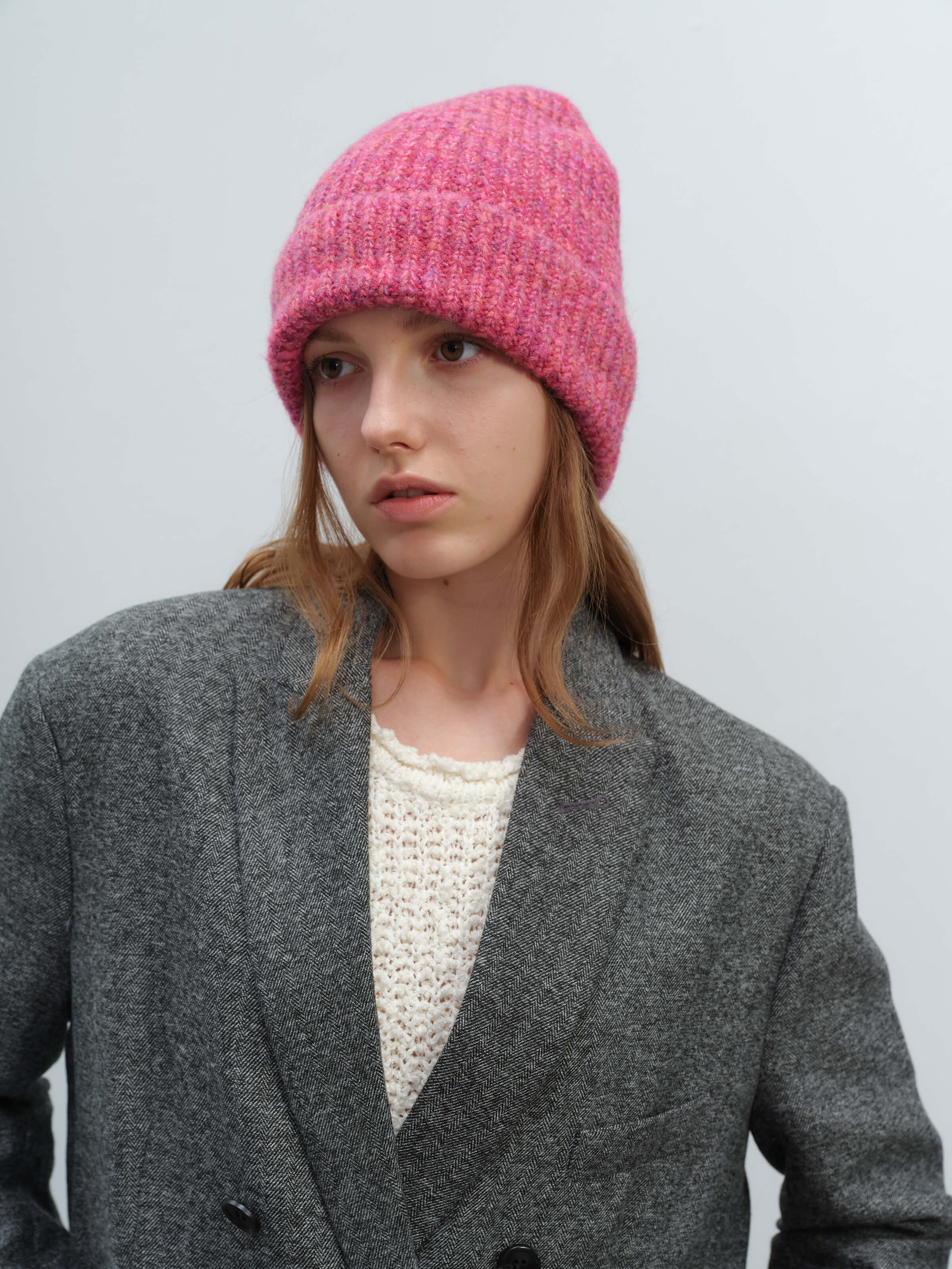 Wool Blend Cloud Beanie Scarf Matching Set - Rose - Image 7