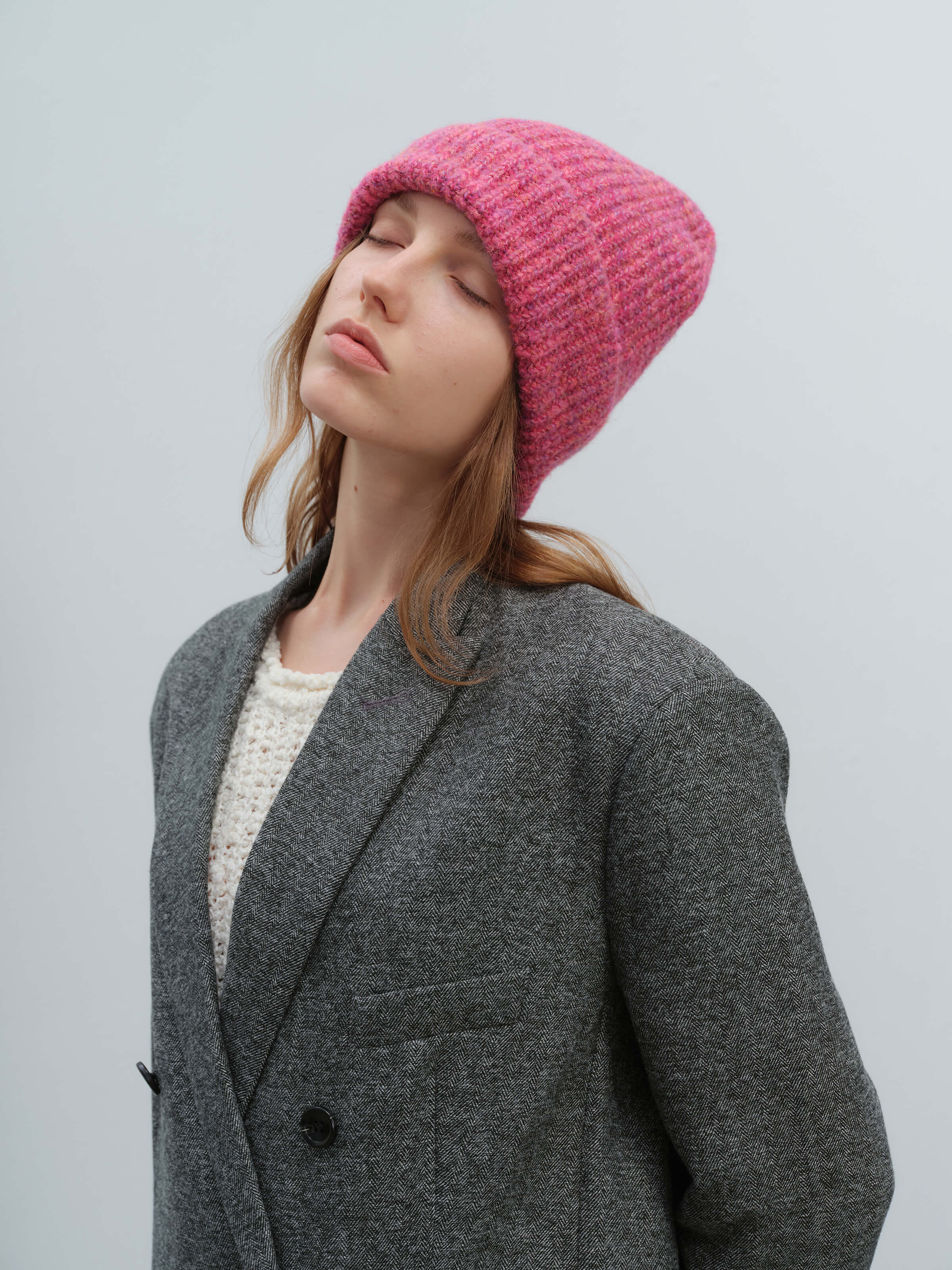 Wool Blend Cloud Beanie Scarf Matching Set - Rose - Image 8