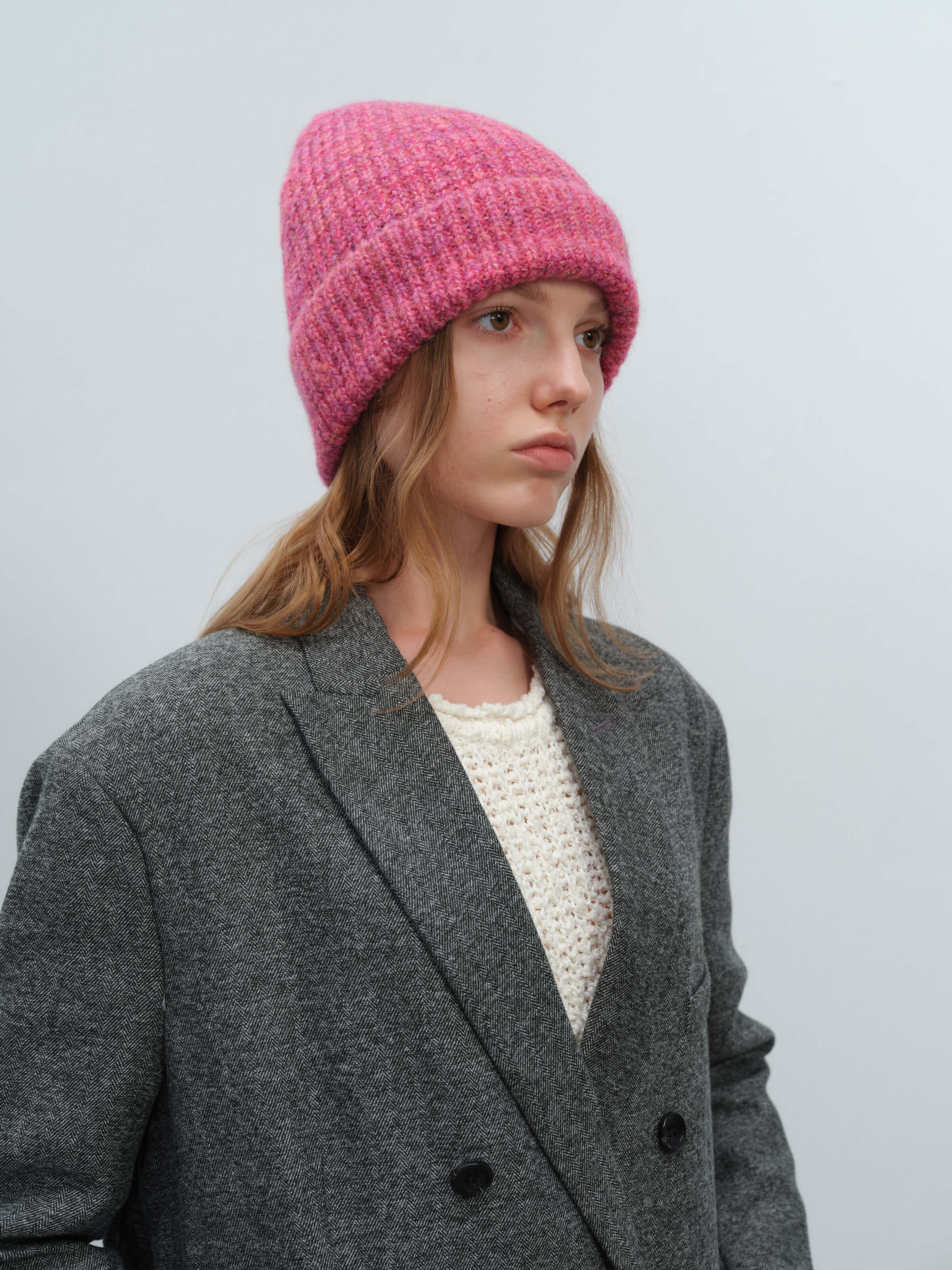 Wool Blend Cloud Beanie Scarf Matching Set - Rose - Image 9