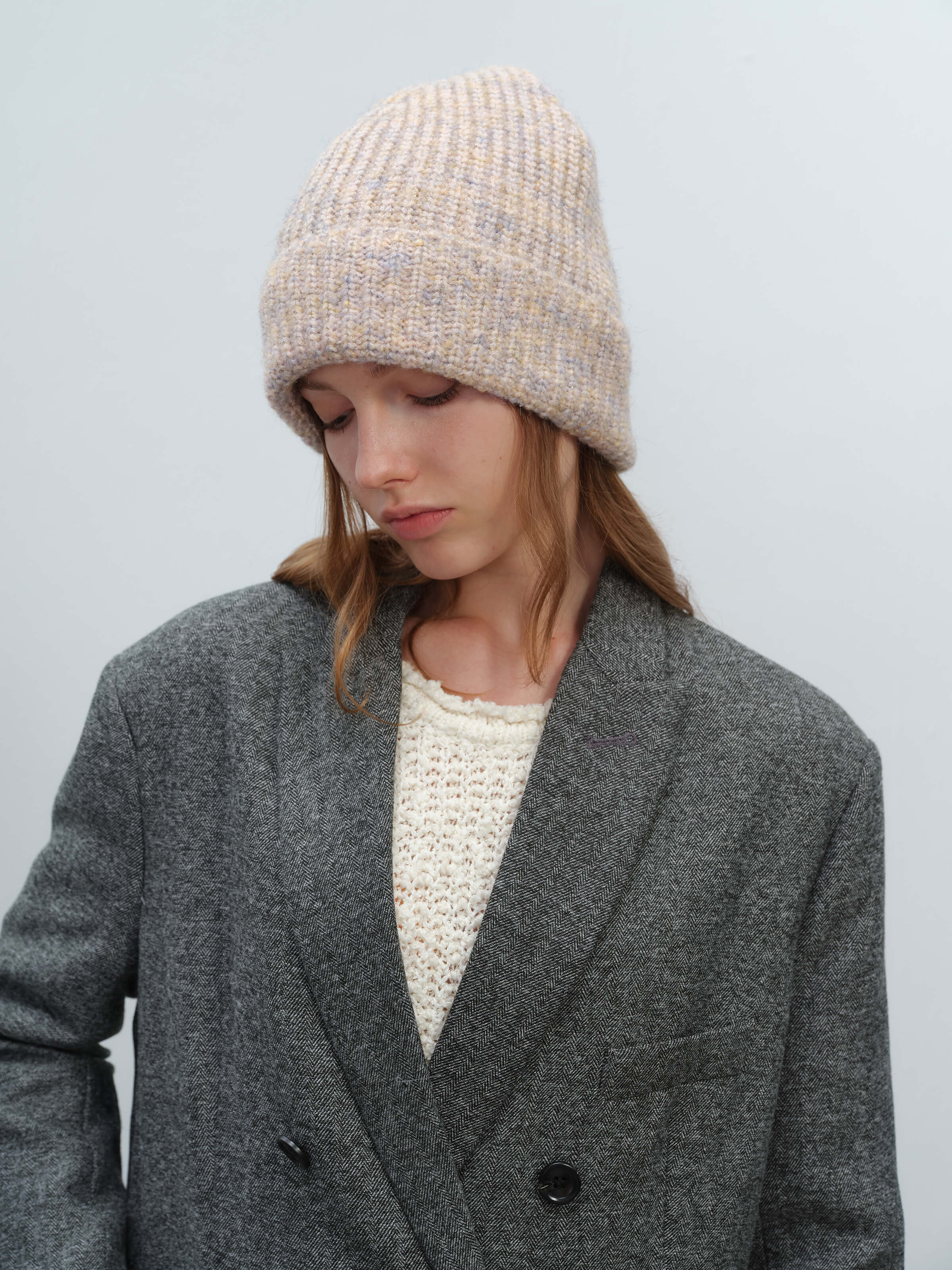Wool Blend Cloud Beanie Scarf Matching Set - Taupe - Image 10