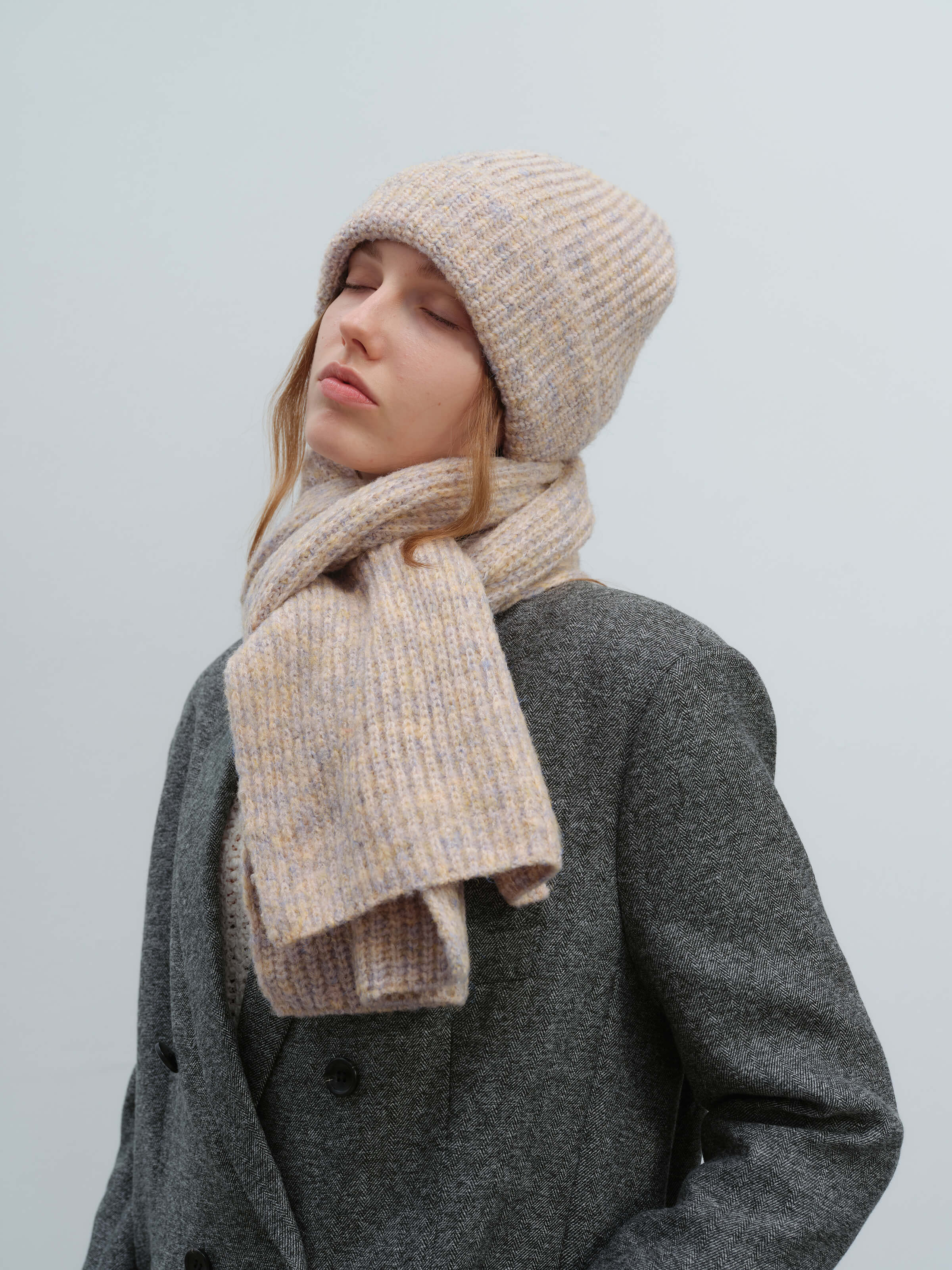 Wool Blend Cloud Beanie Scarf Matching Set - Taupe - Image 3