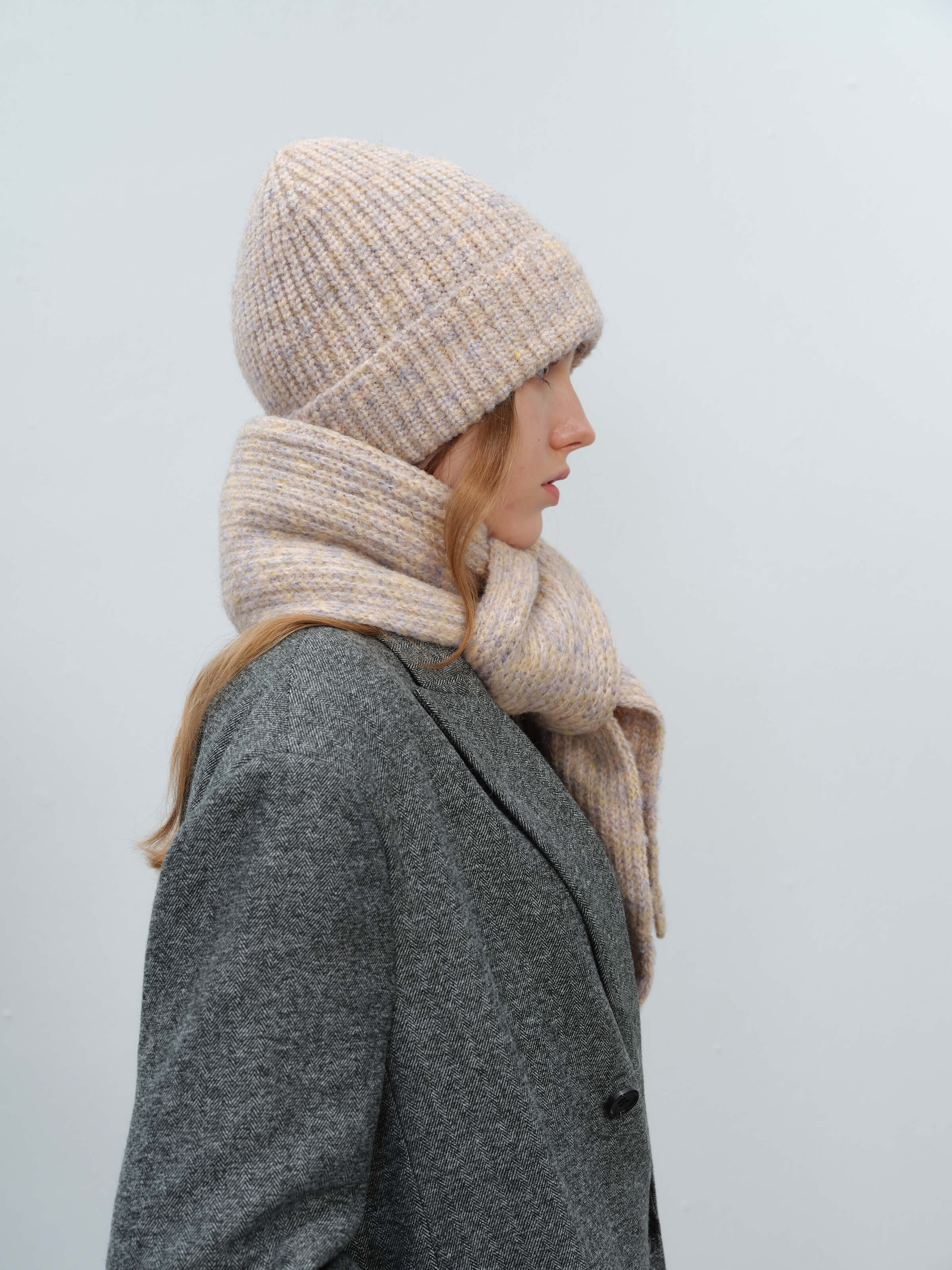 Wool Blend Cloud Beanie Scarf Matching Set - Taupe - Image 5