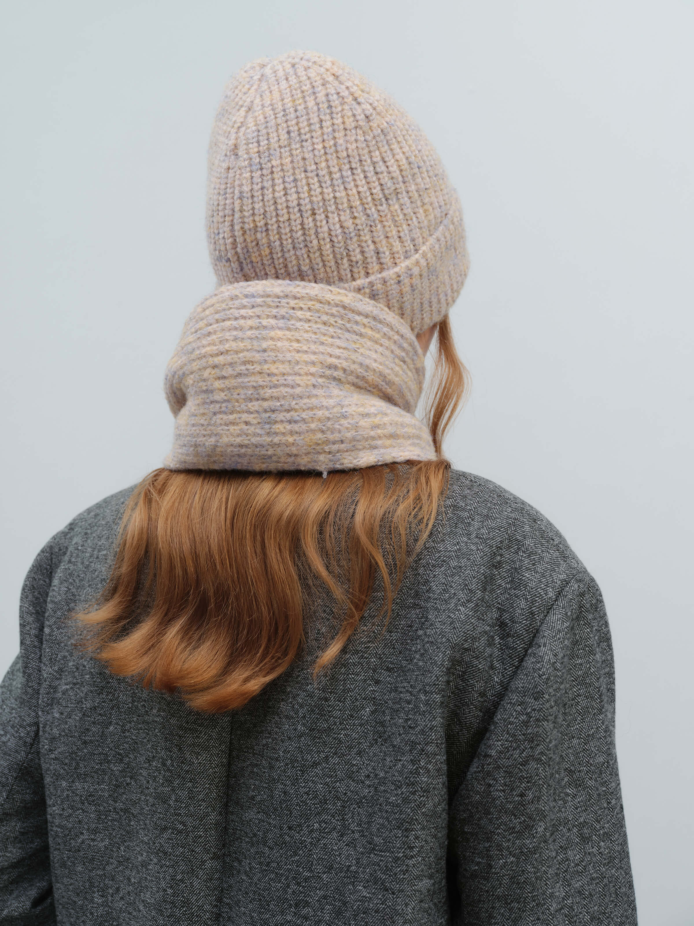 Wool Blend Cloud Beanie Scarf Matching Set - Taupe - Image 6