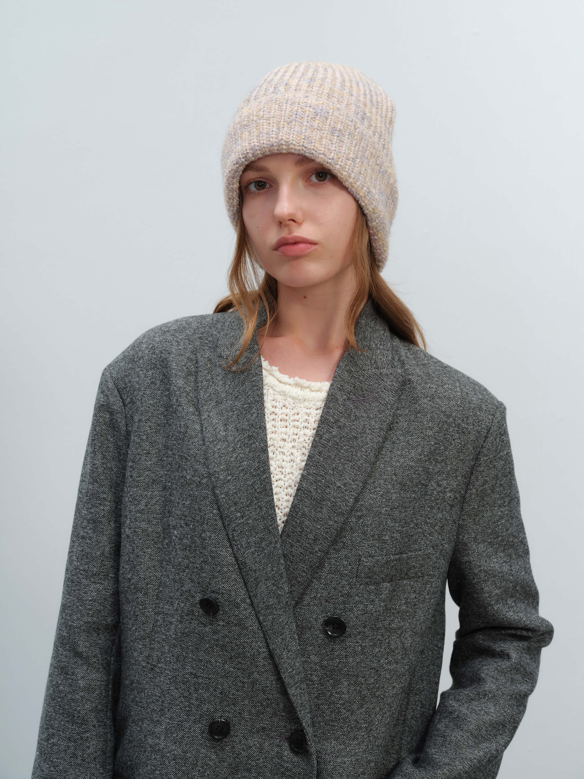 Wool Blend Cloud Beanie Scarf Matching Set - Taupe - Image 7