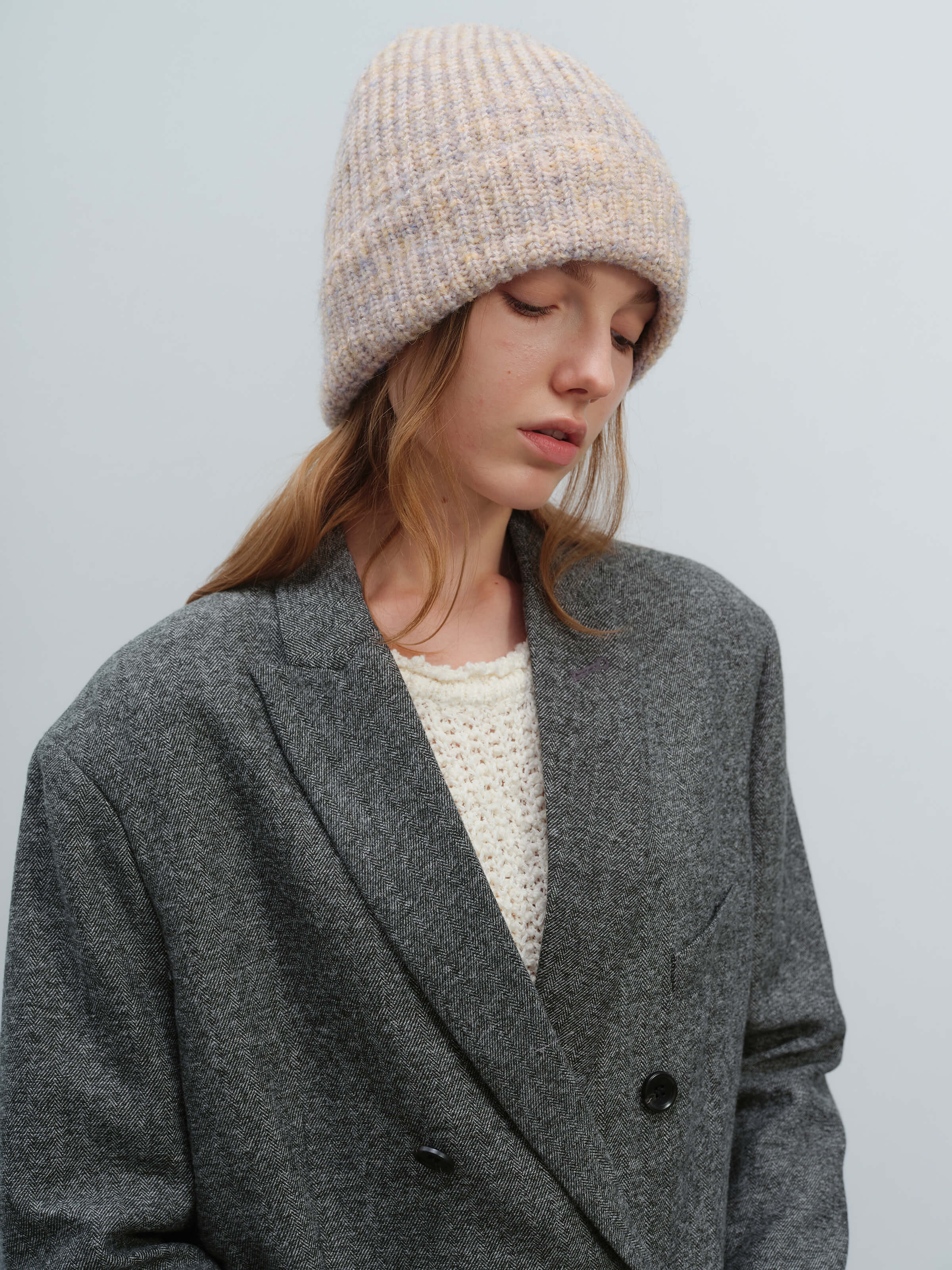 Wool Blend Cloud Beanie Scarf Matching Set - Taupe - Image 8