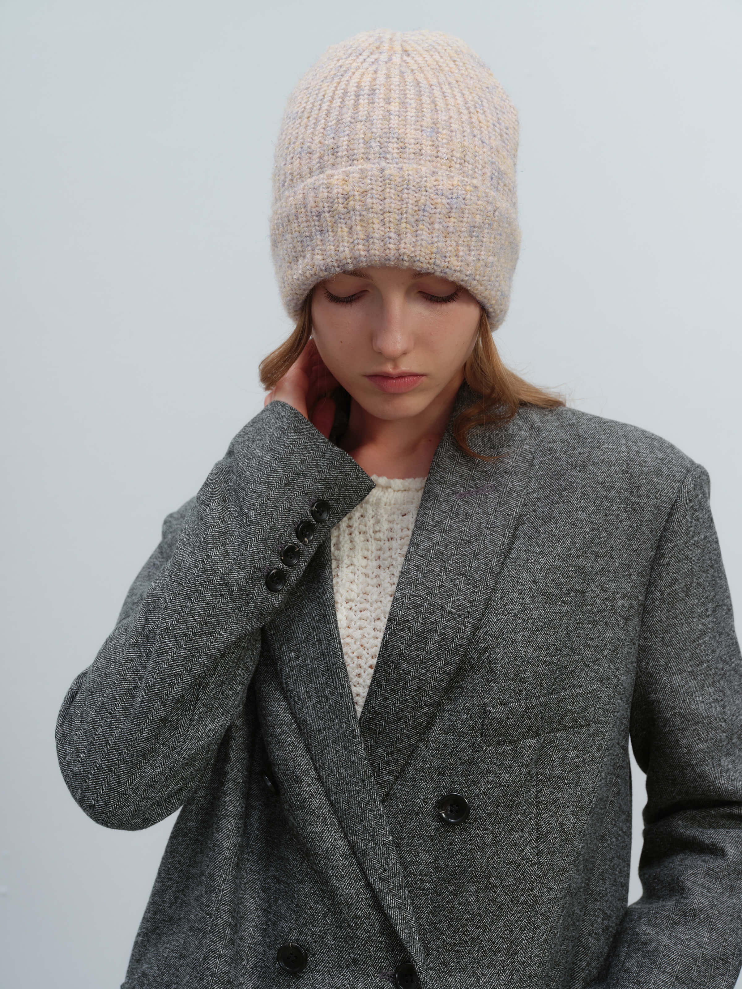 Wool Blend Cloud Beanie Scarf Matching Set - Taupe - Image 9