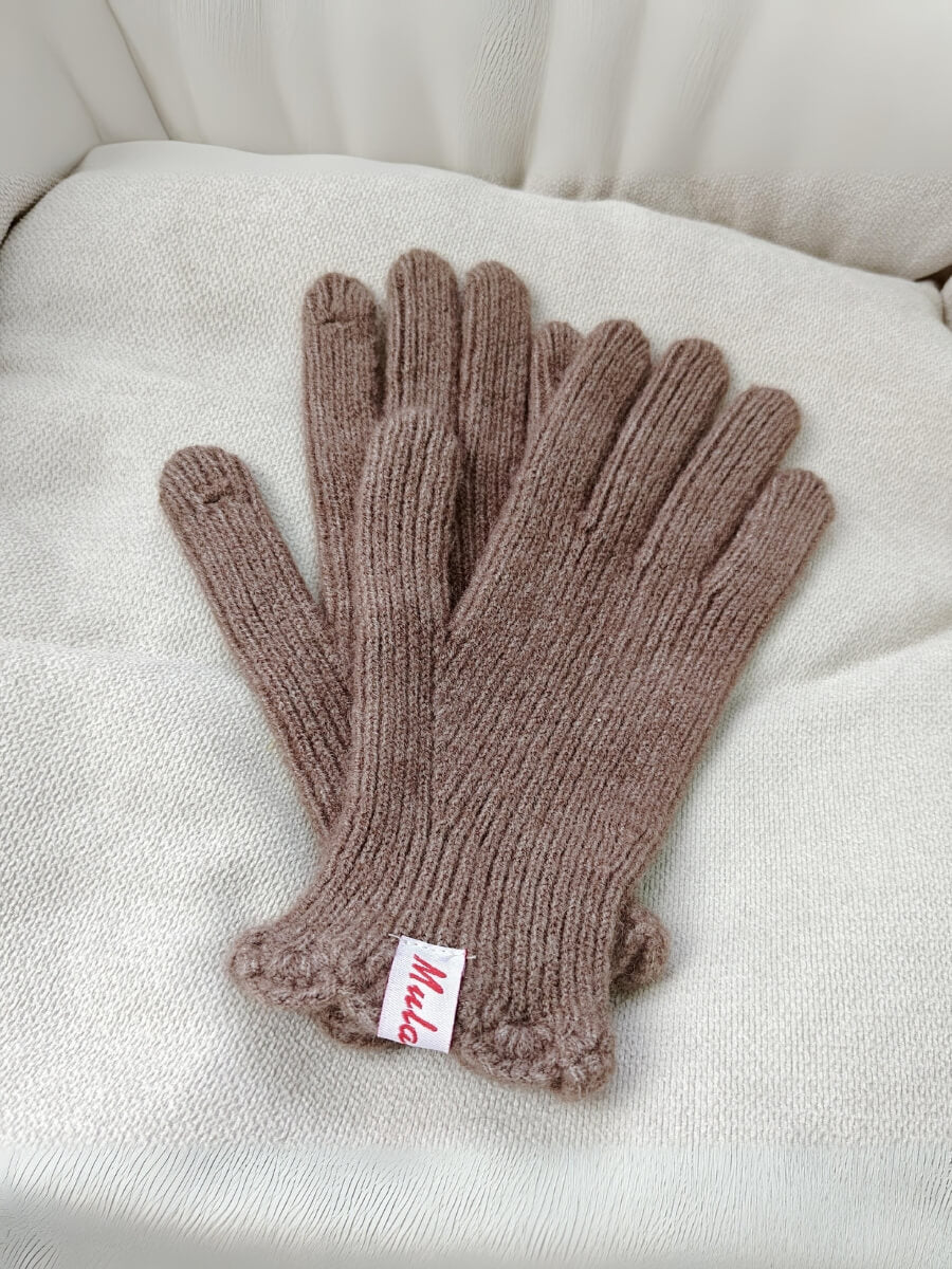 Wool Blend Curve Seam Knit Mittens - Image 3
