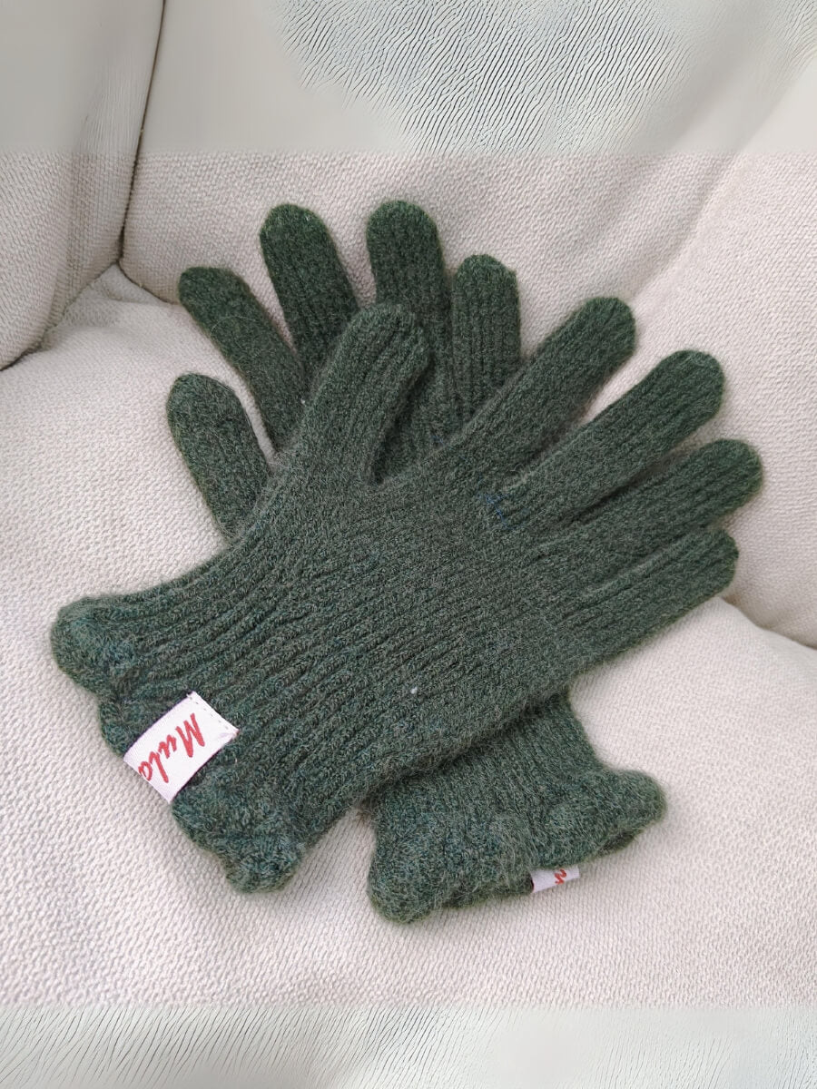 Wool Blend Curve Seam Knit Mittens - Image 7