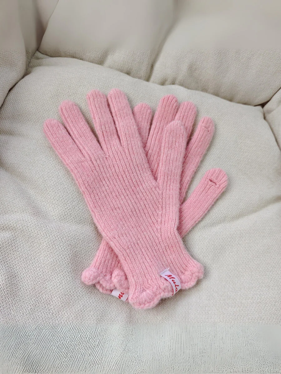 Wool Blend Curve Seam Knit Mittens - Image 8