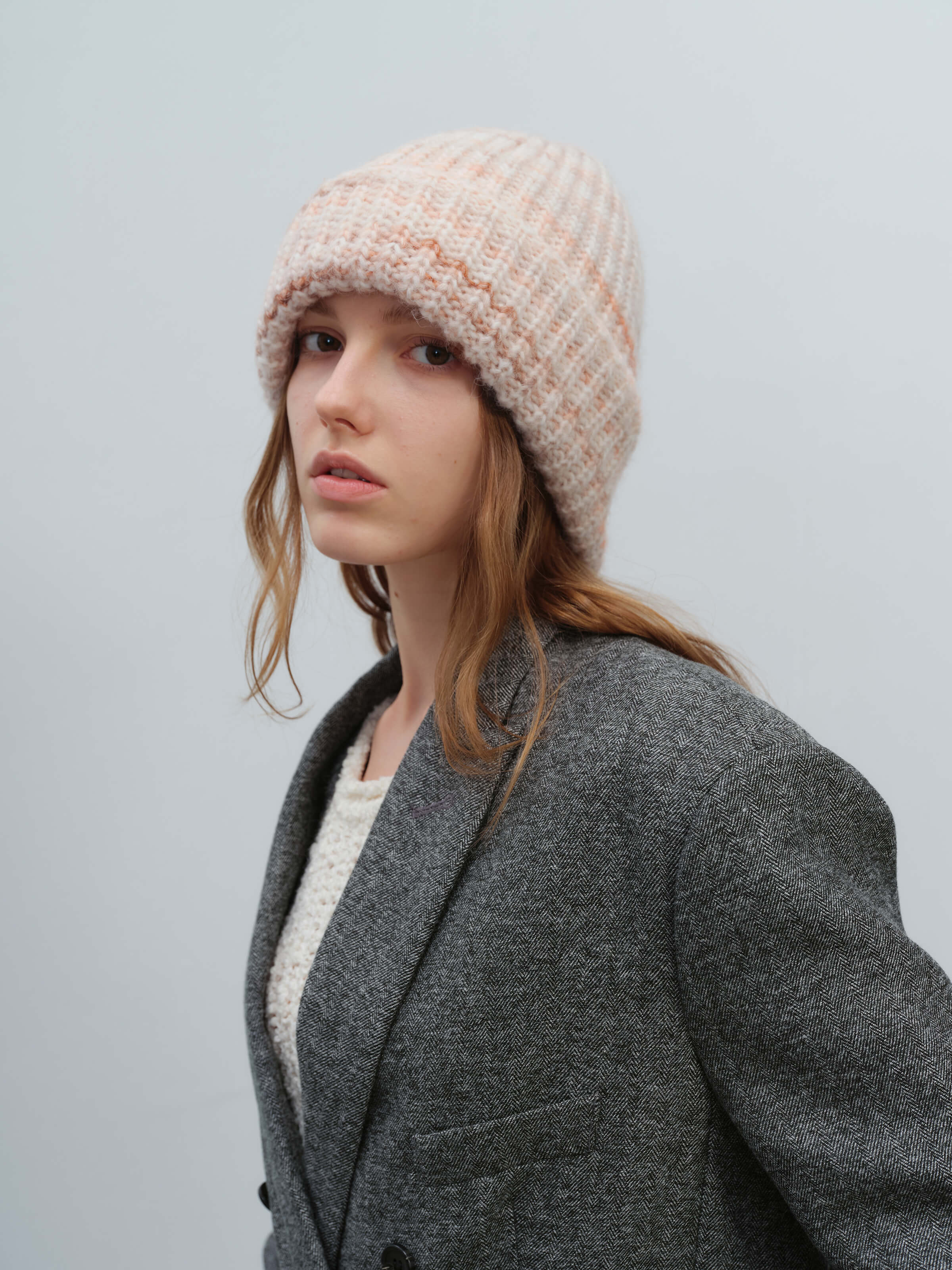 Wool Blend Gradient Knit Beanie - Apricot - Image 2