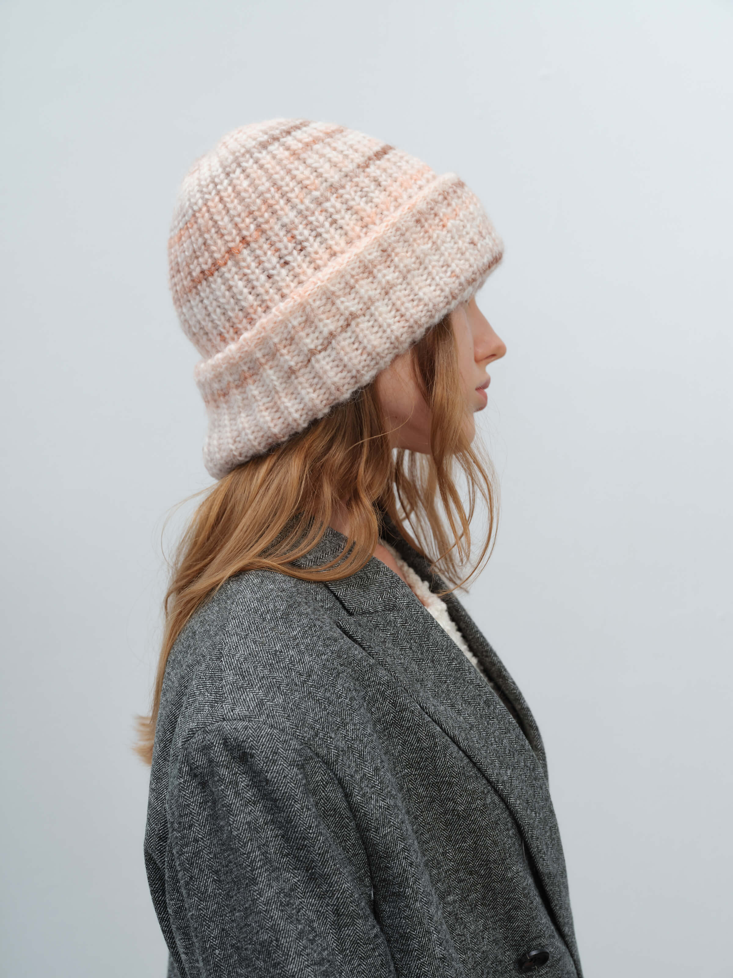 Wool Blend Gradient Knit Beanie - Apricot - Image 3