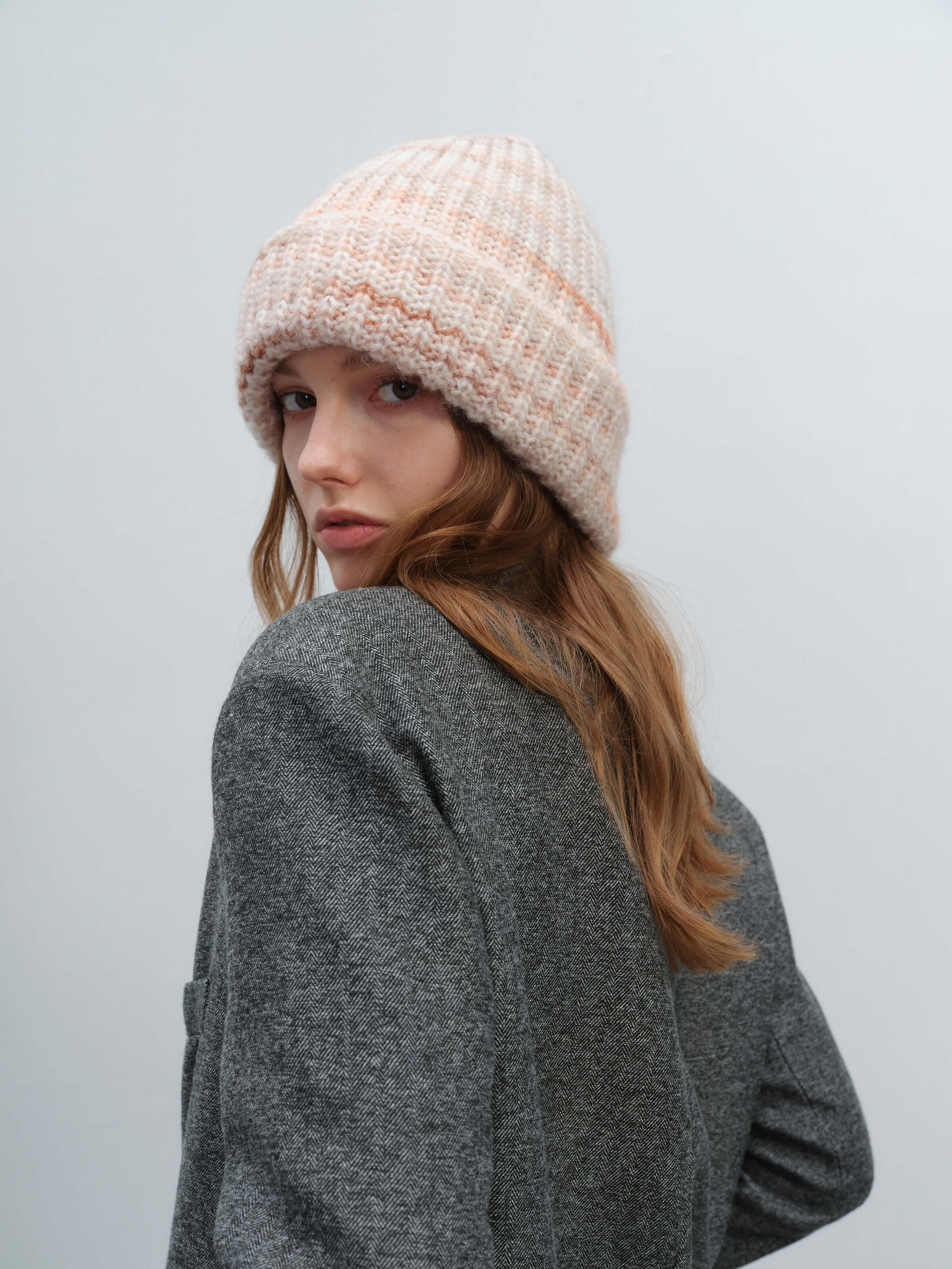Wool Blend Gradient Knit Beanie - Apricot - Image 4