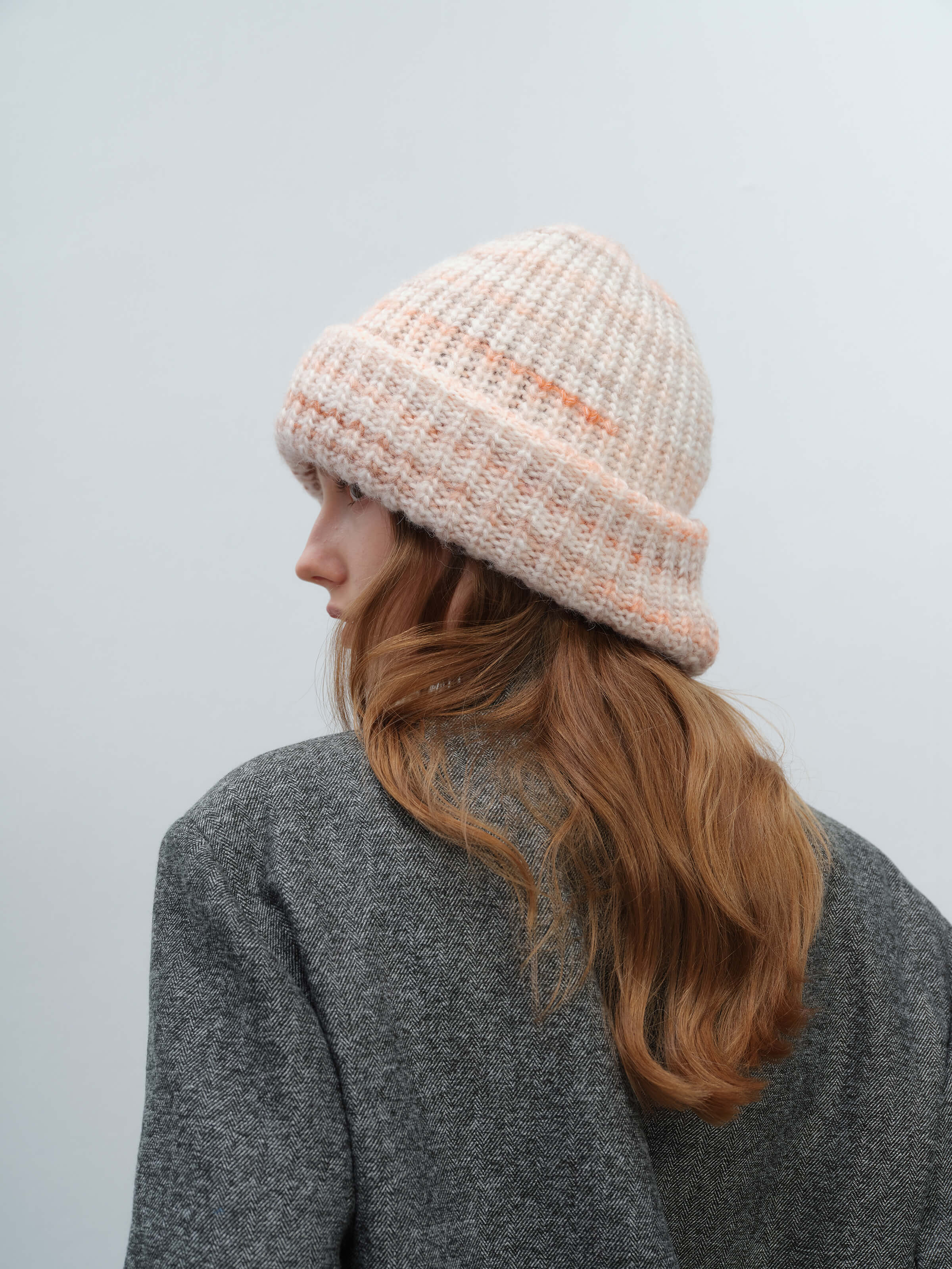Wool Blend Gradient Knit Beanie - Apricot - Image 5