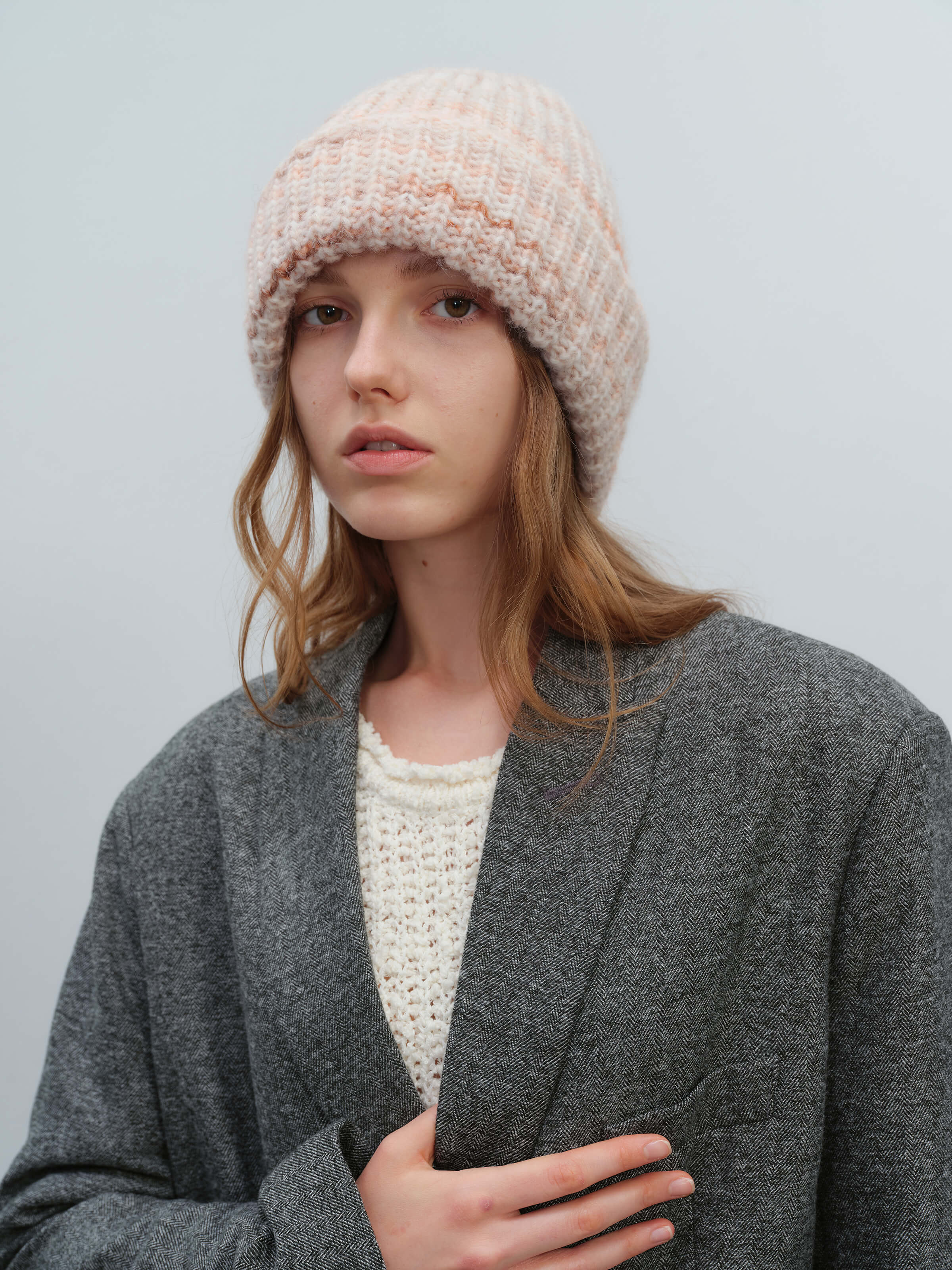 Wool Blend Gradient Knit Beanie - Apricot - Image 6