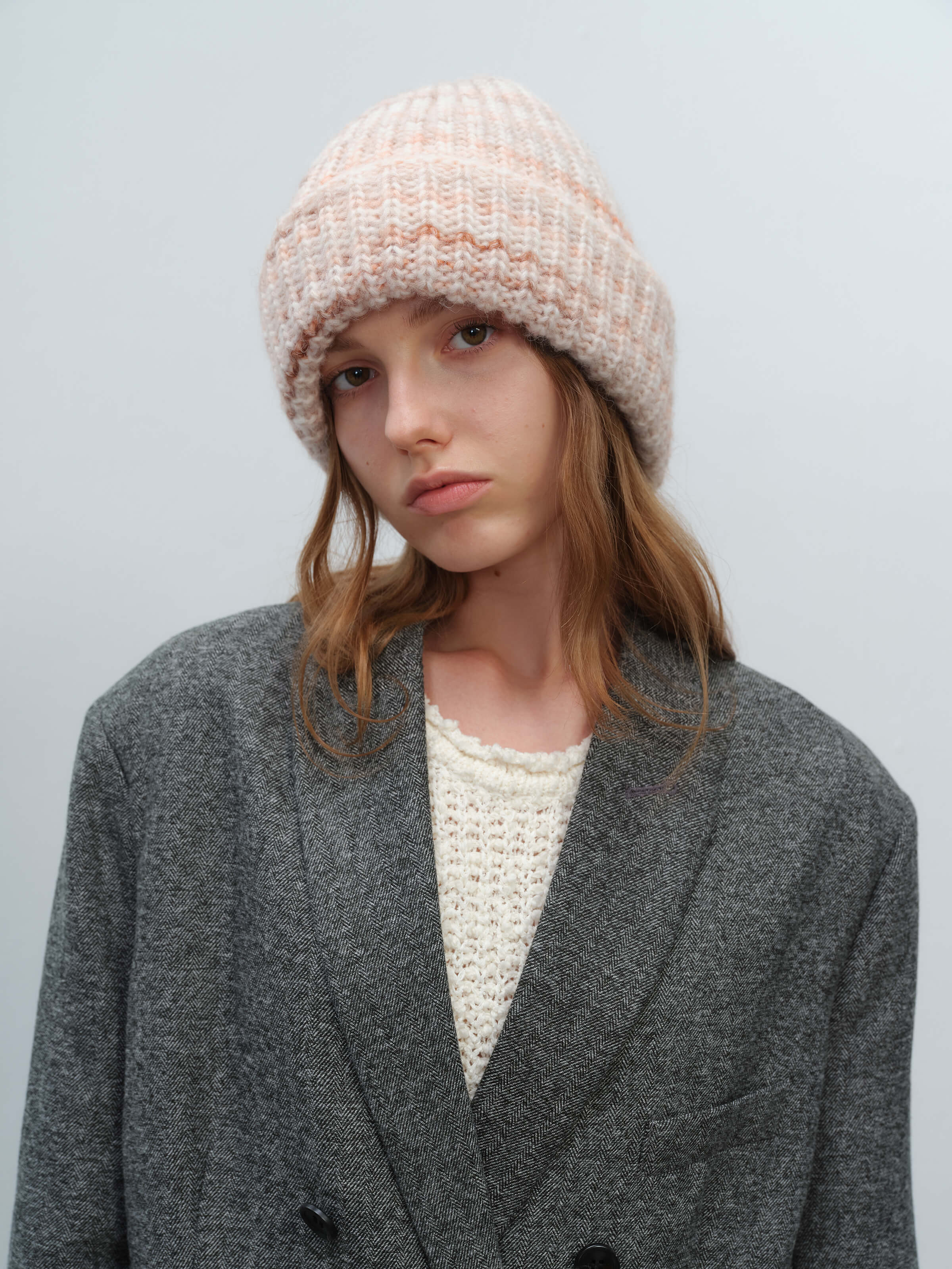 Wool Blend Gradient Knit Beanie - Apricot - Image 7