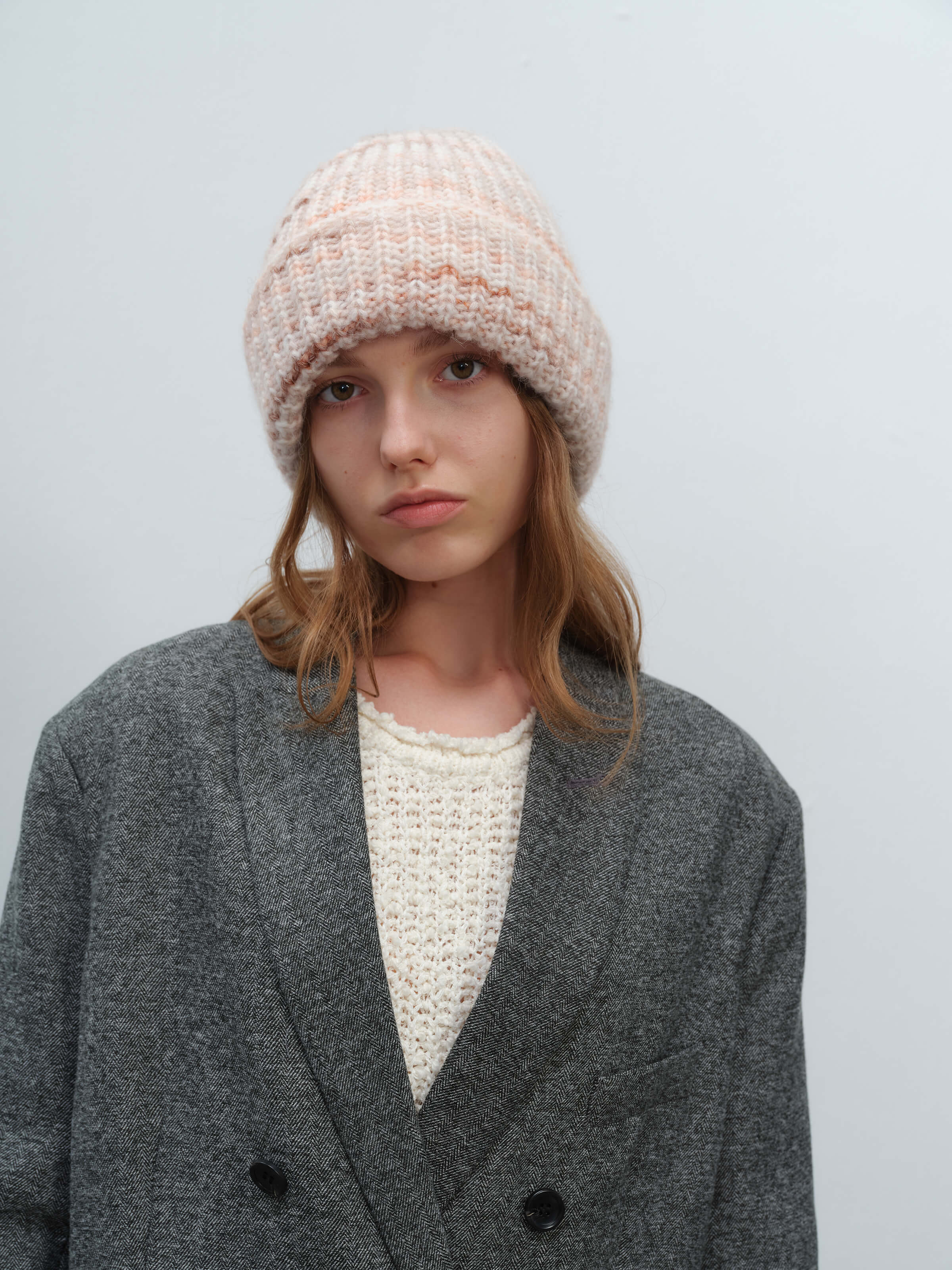 Wool Blend Gradient Knit Beanie - Apricot - Image 8