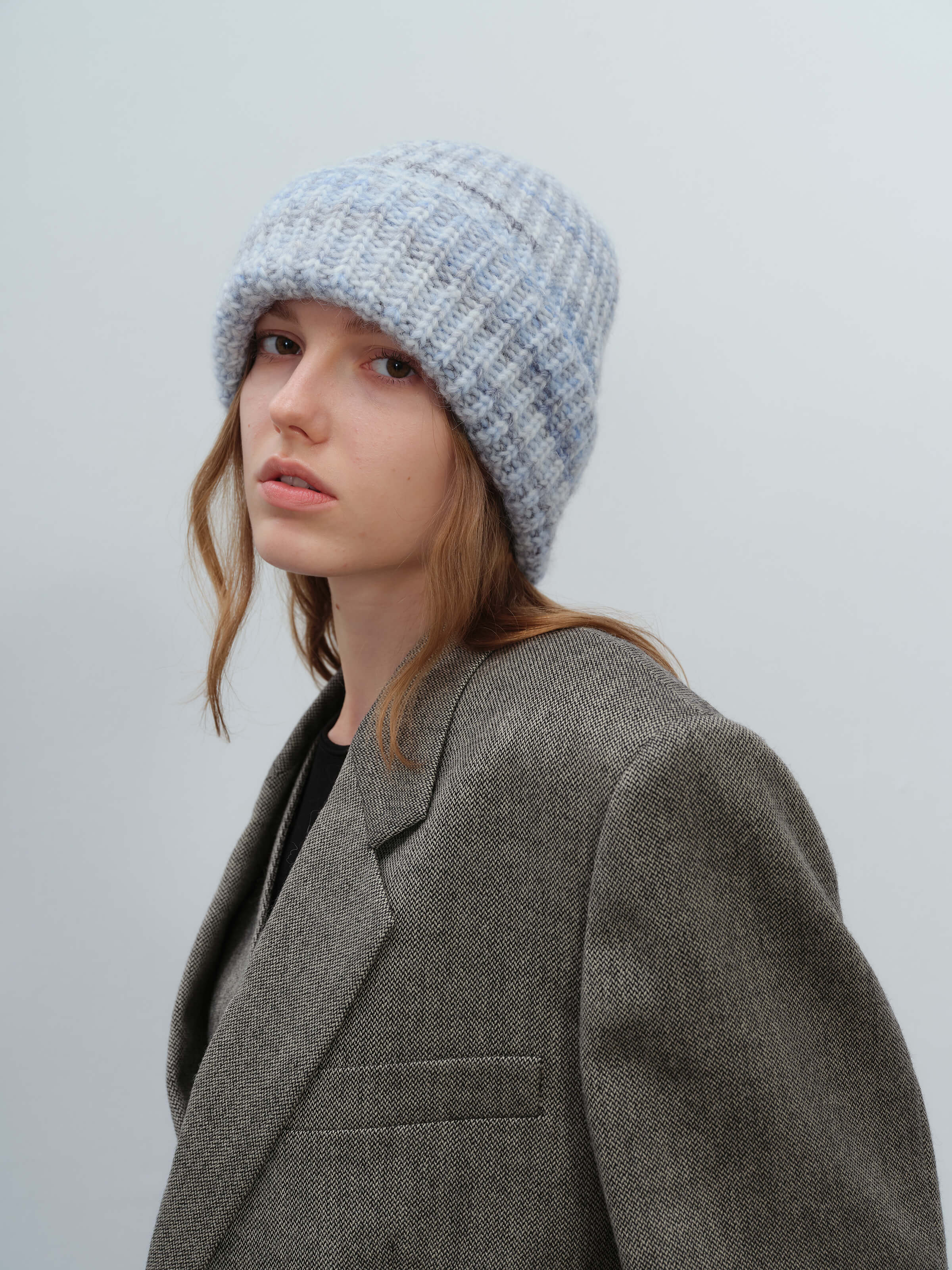 Wool Blend Gradient Knit Beanie - Blue - Image 3