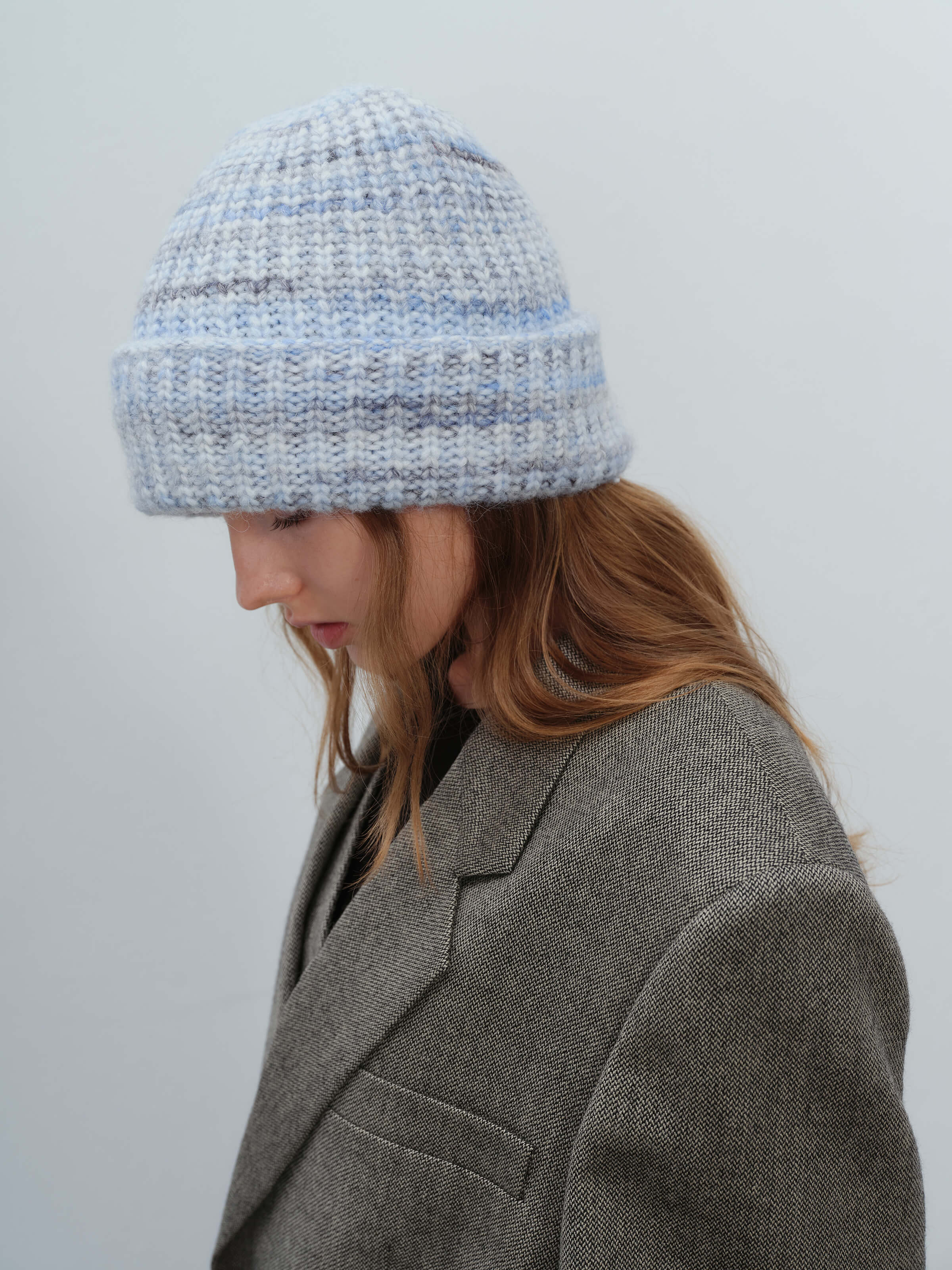Wool Blend Gradient Knit Beanie - Blue - Image 5