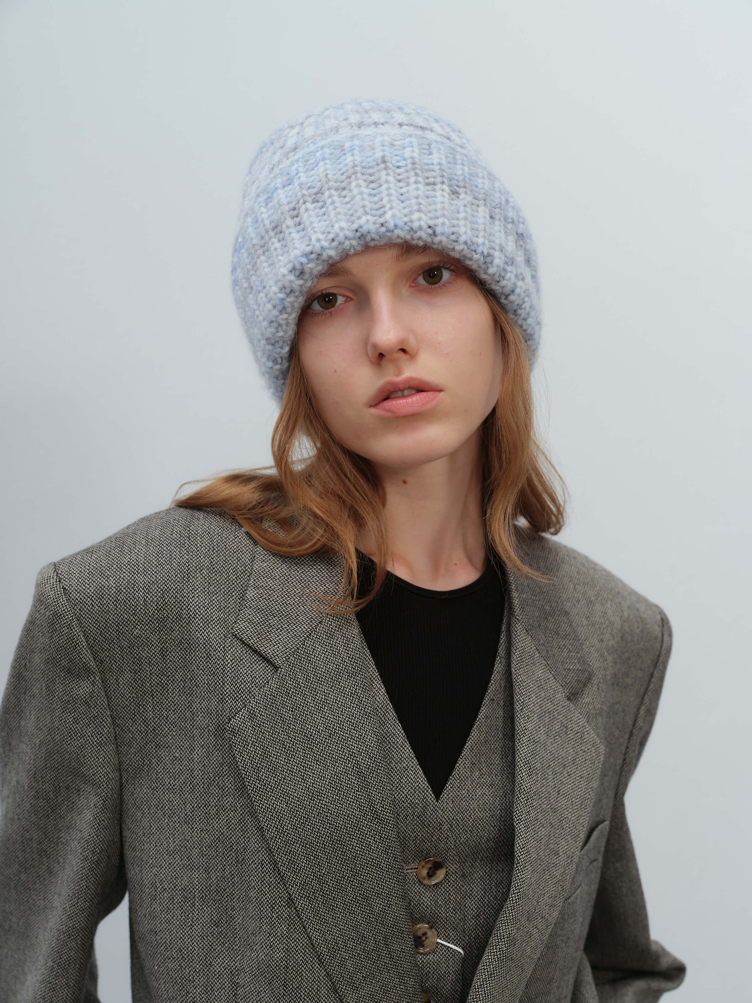 Wool Blend Gradient Knit Beanie - Blue - Image 6